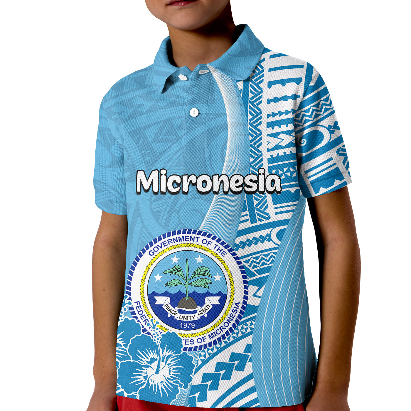 (Custom Personalised) Micronesia Polo Shirt KID Vibe Style LT6 Unisex Blue - Polynesian Pride