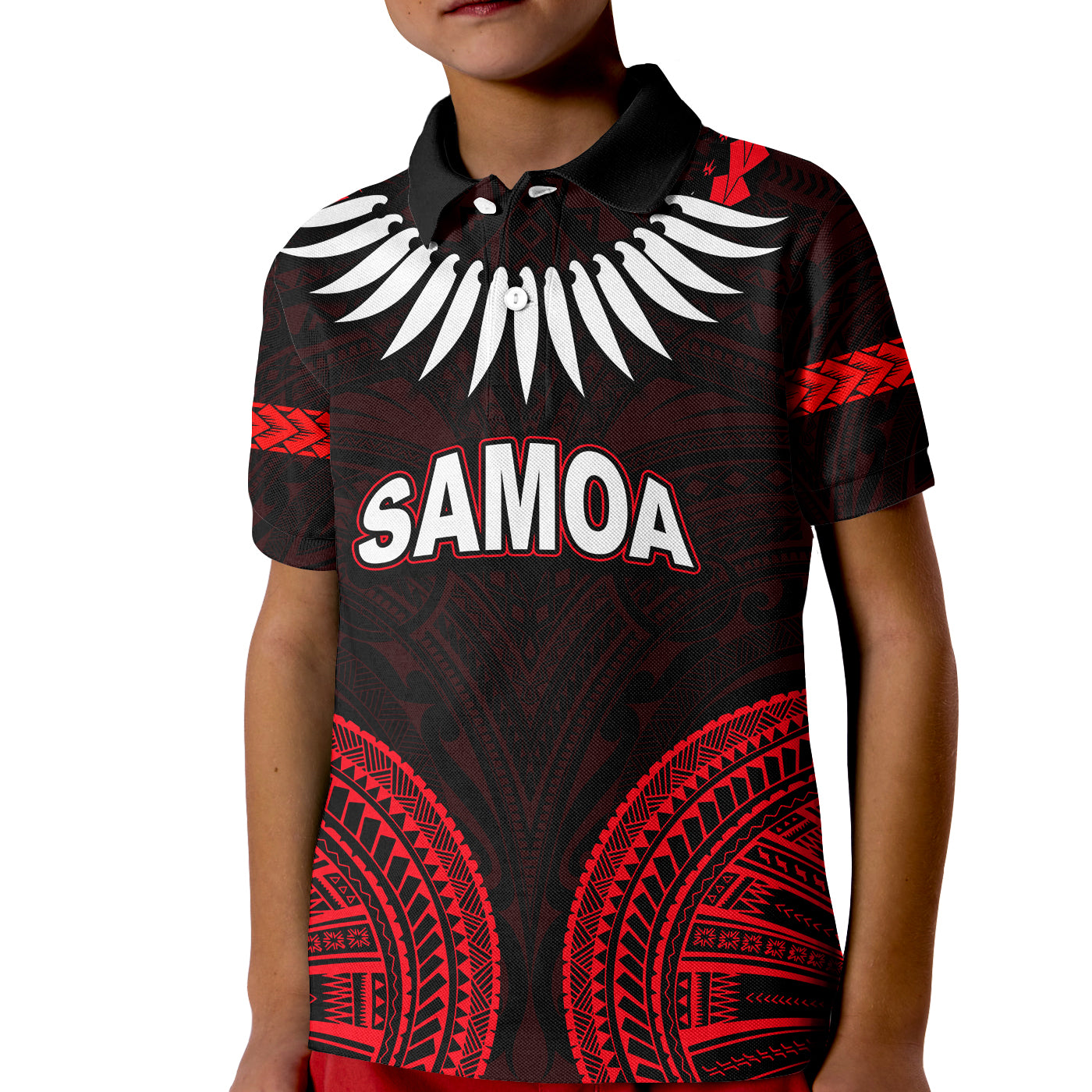 (Custom Personalised) Samoa Ula Nifo Tribal Polo Shirt KID Red Style LT6 Unisex Red - Polynesian Pride