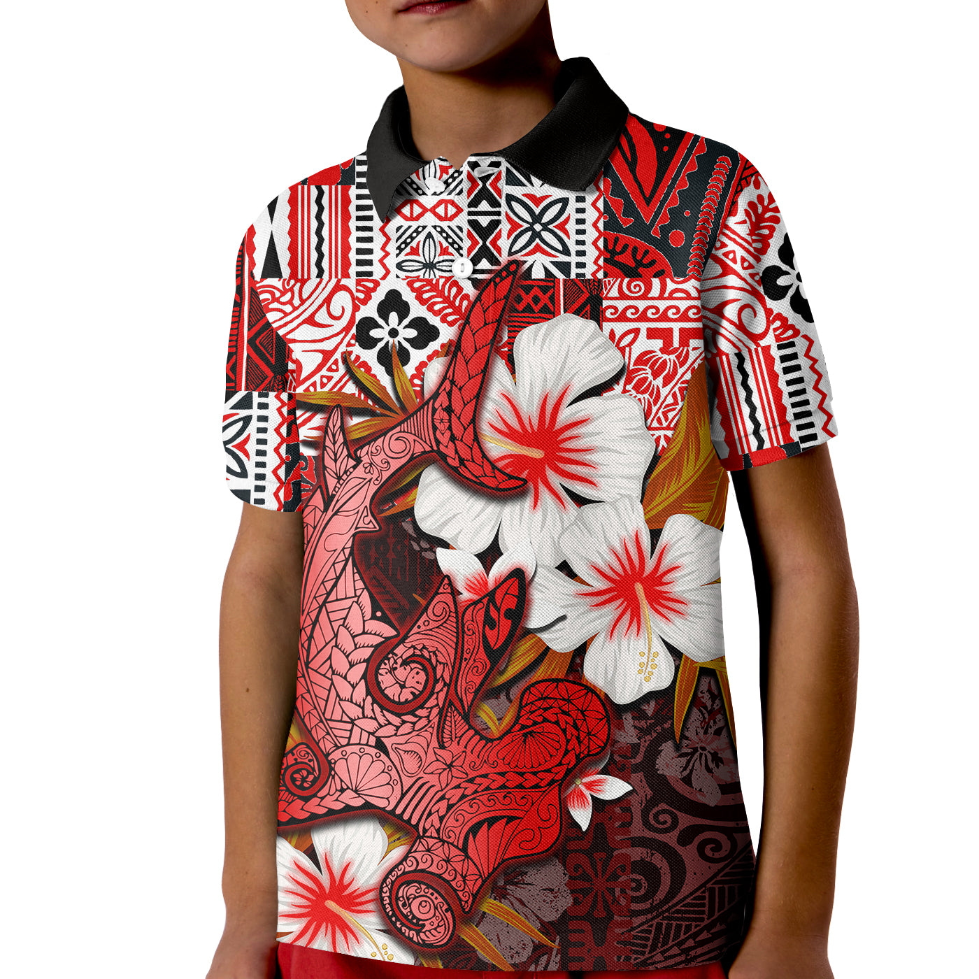 (Custom Personalised) Hammerhead shark Polo Shirt KID Hawaii Style Red LT6 Unisex Red - Polynesian Pride