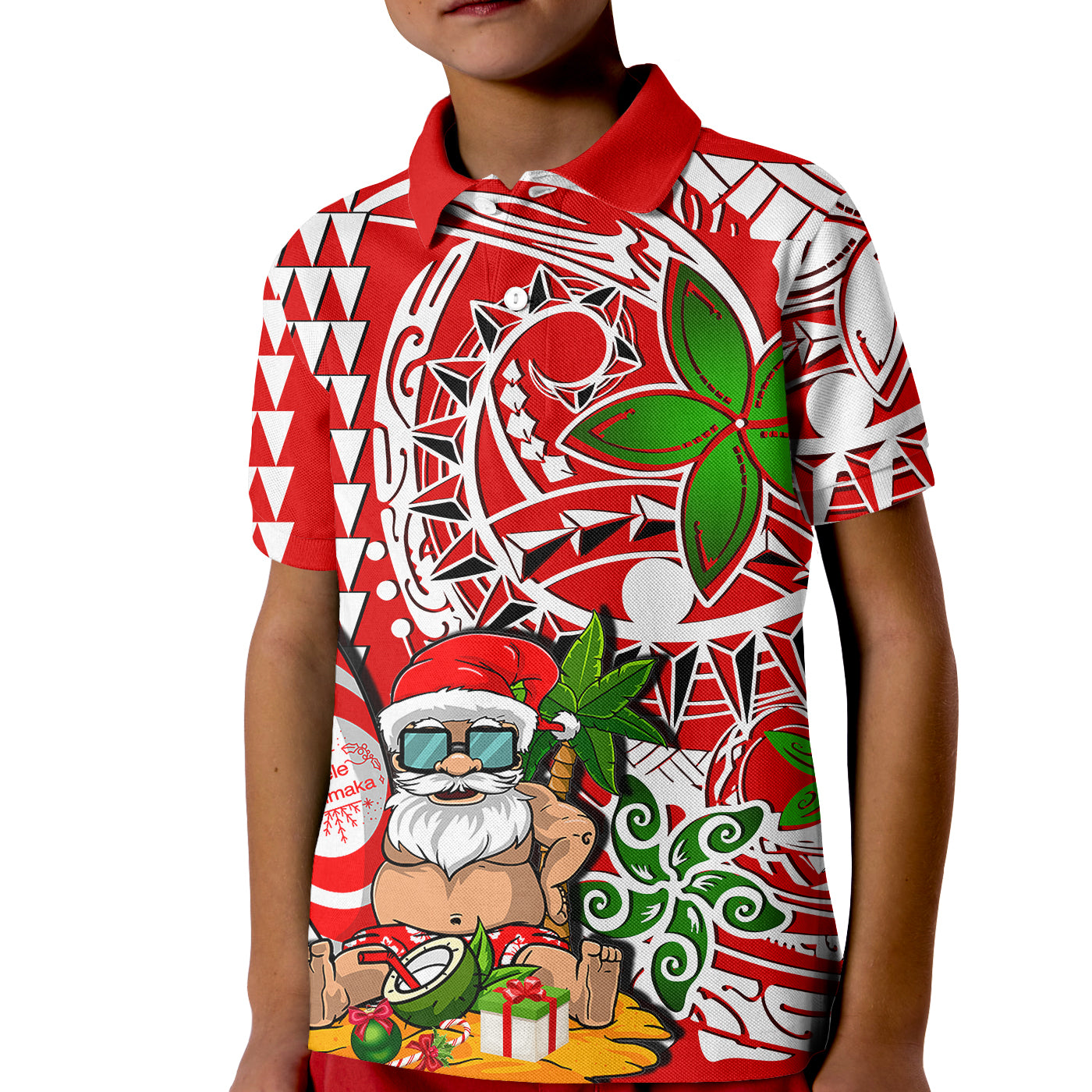 Hawaii Mele Kalikimaka Santa Claus Beach Polo Shirt KID LT6 Unisex Red - Polynesian Pride