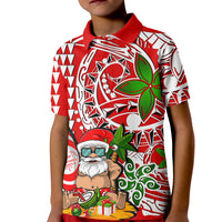 Hawaii Mele Kalikimaka Santa Claus Beach Polo Shirt KID LT6 Unisex Red - Polynesian Pride