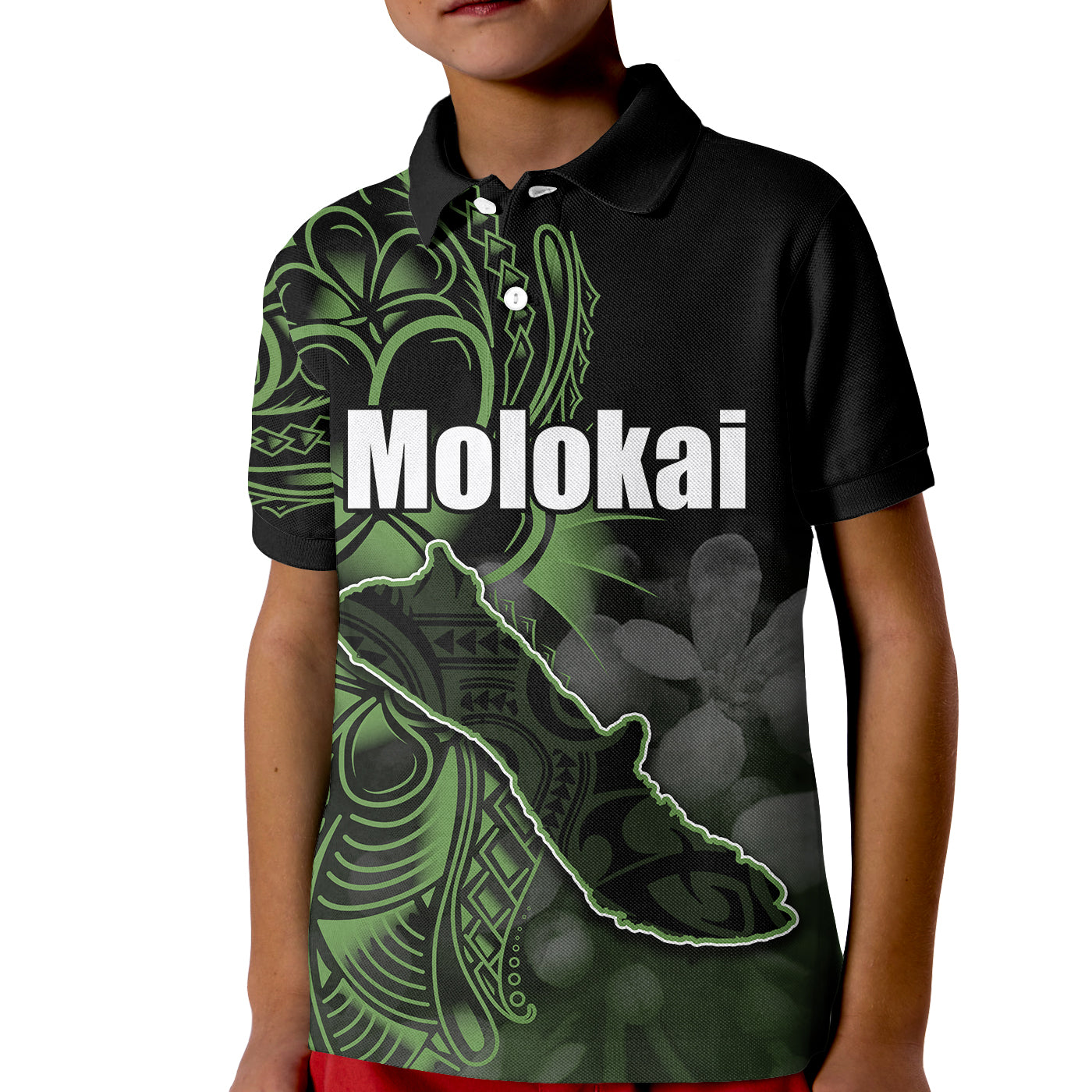 (Custom Personalised) Hawaiian Islands Polo Shirt KID Molokai LT6 Unisex Green - Polynesian Pride