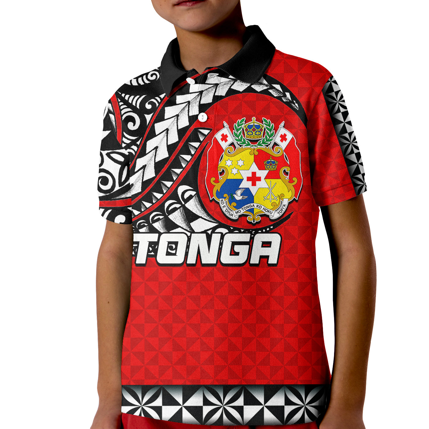 (Custom Personalised) Tonga Polo Shirt KID Polynesian Tattoo LT6 Unisex Red - Polynesian Pride