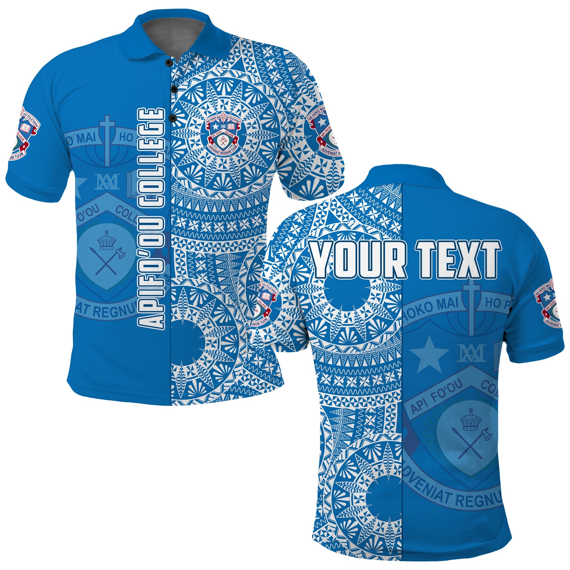 Custom Apifoou Tonga College Polo Shirt Tongan Ngatu Pattern LT14 Adult Blue - Polynesian Pride