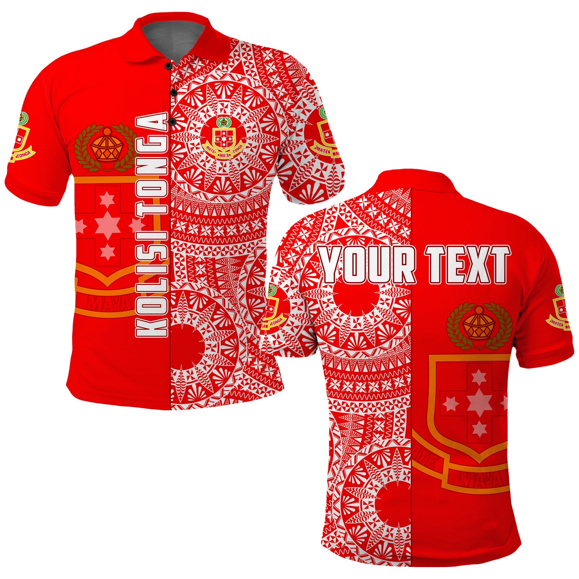 Custom Kolisi Tonga High School Polo Shirt Tongan Ngatu Pattern LT14 Adult Red - Polynesian Pride