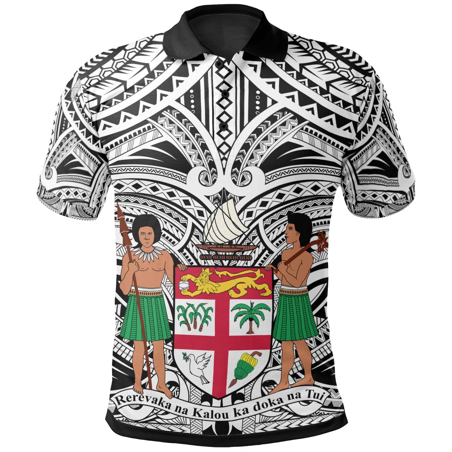 Fiji All Over Polo Shirt FiJi Coat Of Arm (White) Unisex White - Polynesian Pride