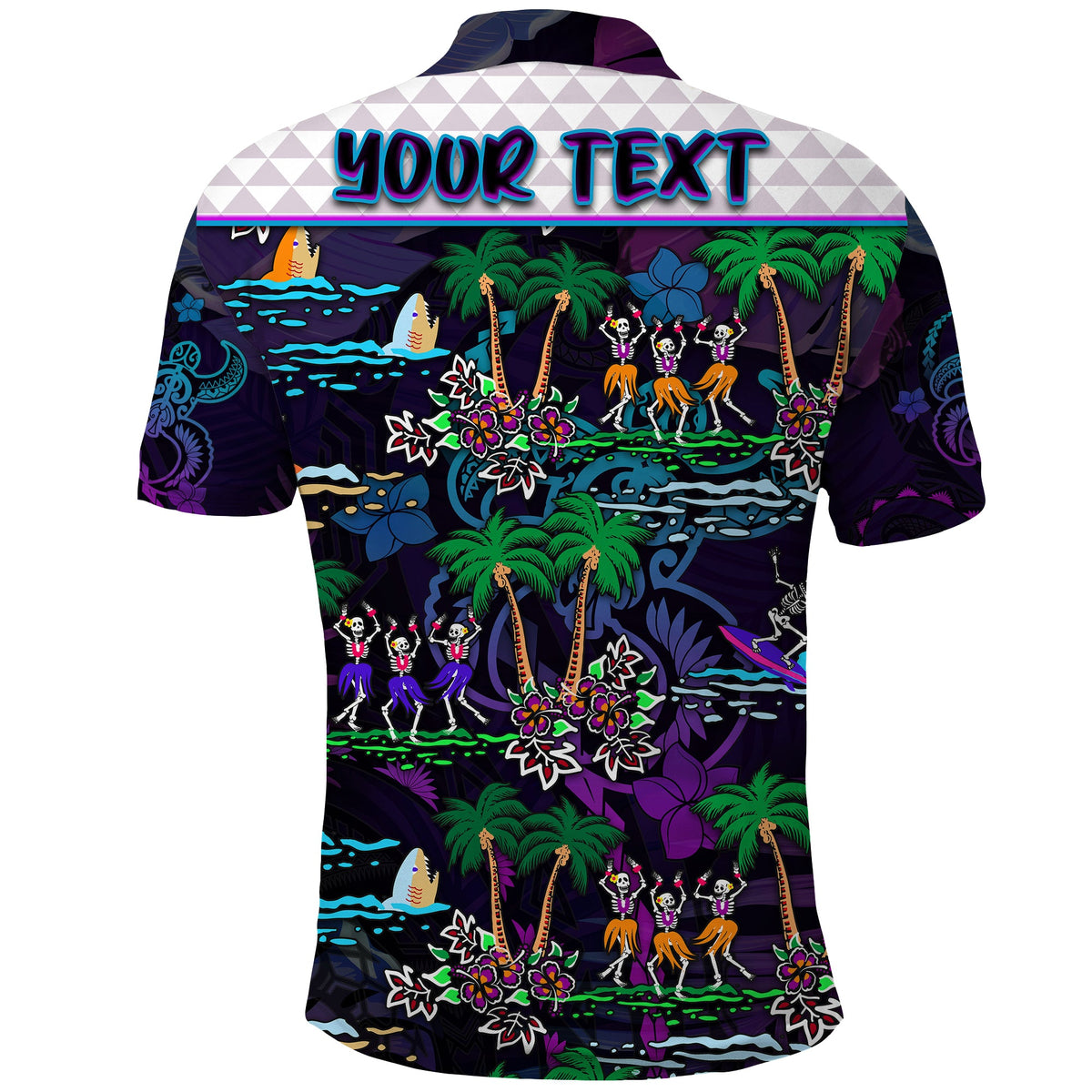 Custom Hawaii Skeleton Dancing Polo Shirt Halloween Hawaiian Turtle LT13 - Polynesian Pride