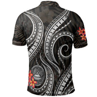 American Samoa Polo Shirt Amerika Samoa Flag Seal Tentacle Plumeria Black White - Polynesian Pride