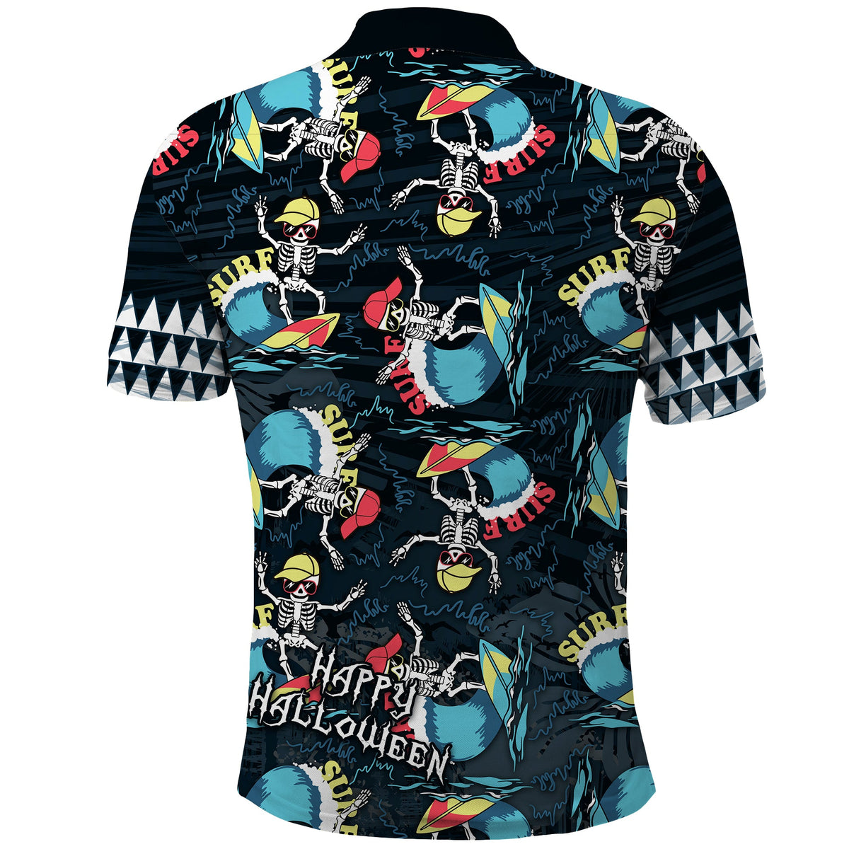 Hawaii Skeleton Surf Polo Shirt Halloween Hawaiian Tribal LT13 - Polynesian Pride