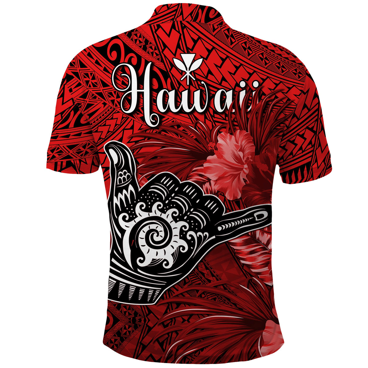 The Shaka Hawaii Polo Shirt Tropical Flowers Red Version LT13 - Polynesian Pride