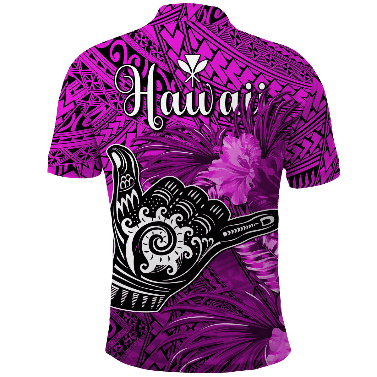 The Shaka Hawaii Polo Shirt Tropical Flowers Purple Version LT13 - Polynesian Pride