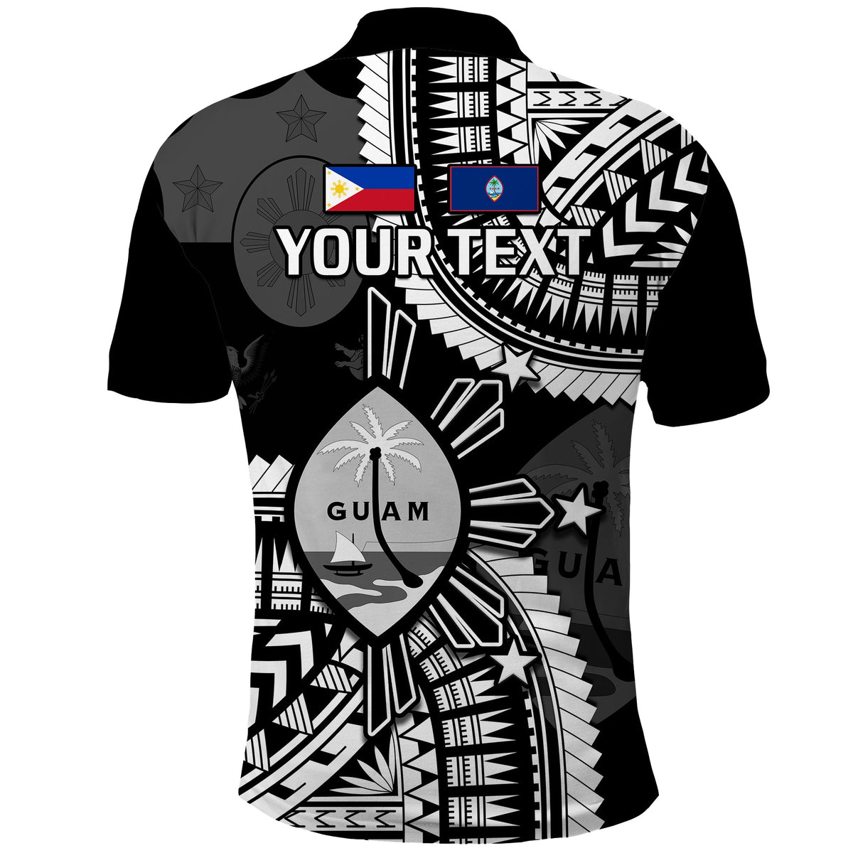 Custom Guam Philippines Polo Shirt Guaman Filipinas Together Black LT14 - Polynesian Pride
