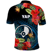 Custom Yap State Polo Shirt FSM Hibiscus Flowers Mix Polynesian LT14 - Polynesian Pride