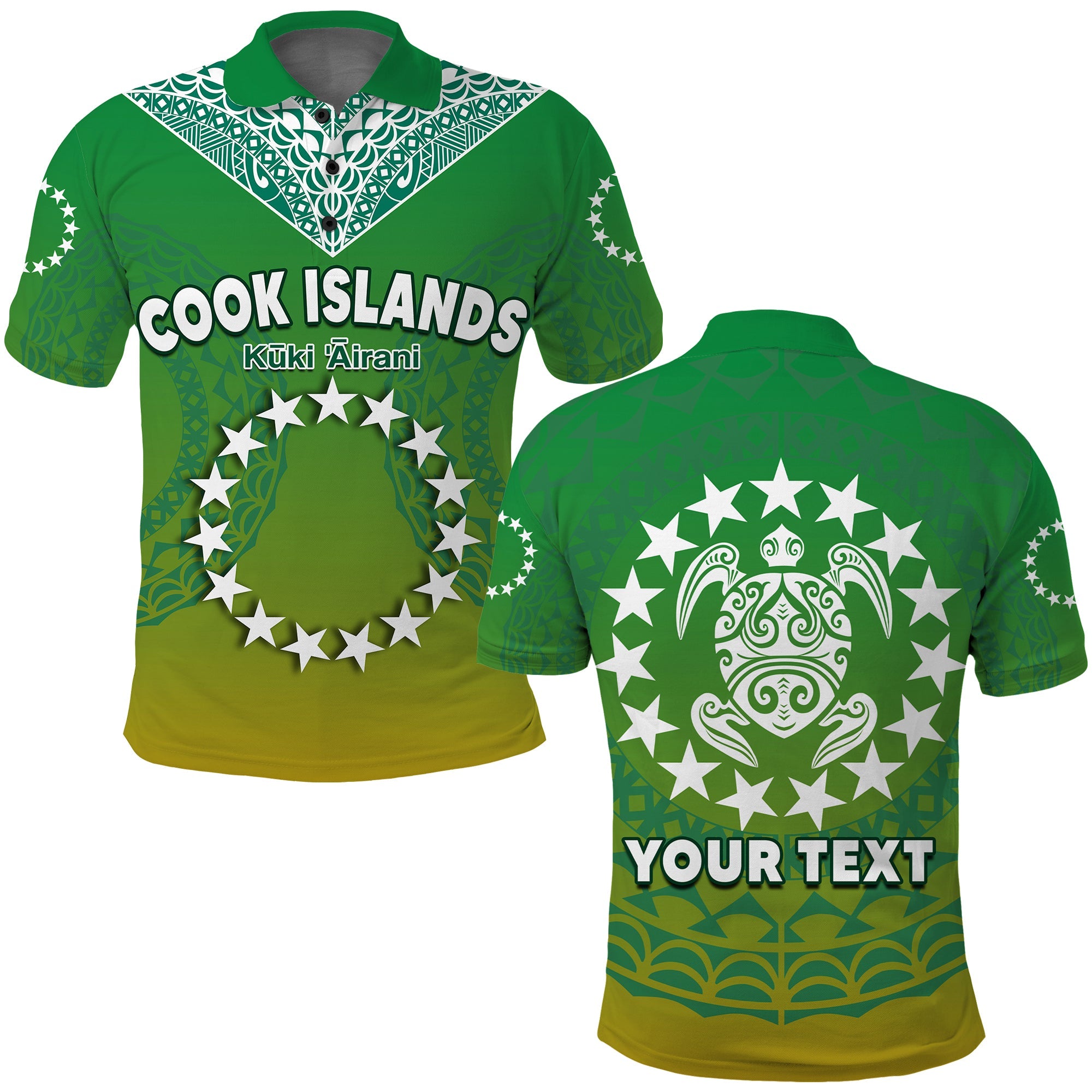 Custom Cook Islands Polo Shirt Circle Pattern Mix Sea Turtle Green Version LT14 Adult Green - Polynesian Pride