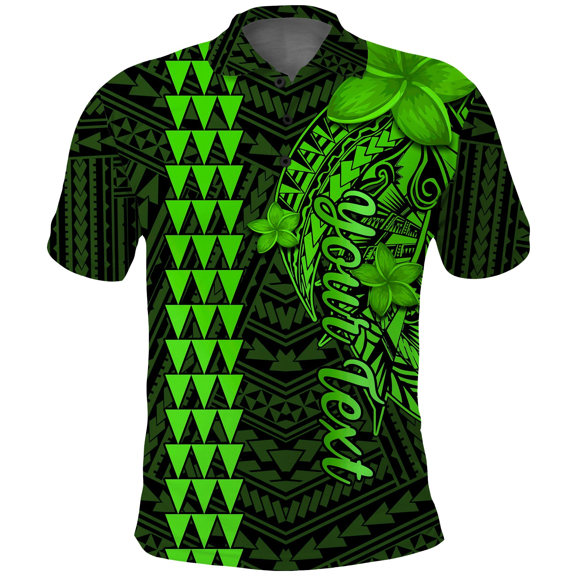 Custom Hawaii Polo Shirt Kakau Kanaka Maoli Combine Polynesian Shark Ver.02 LT14 Green - Polynesian Pride