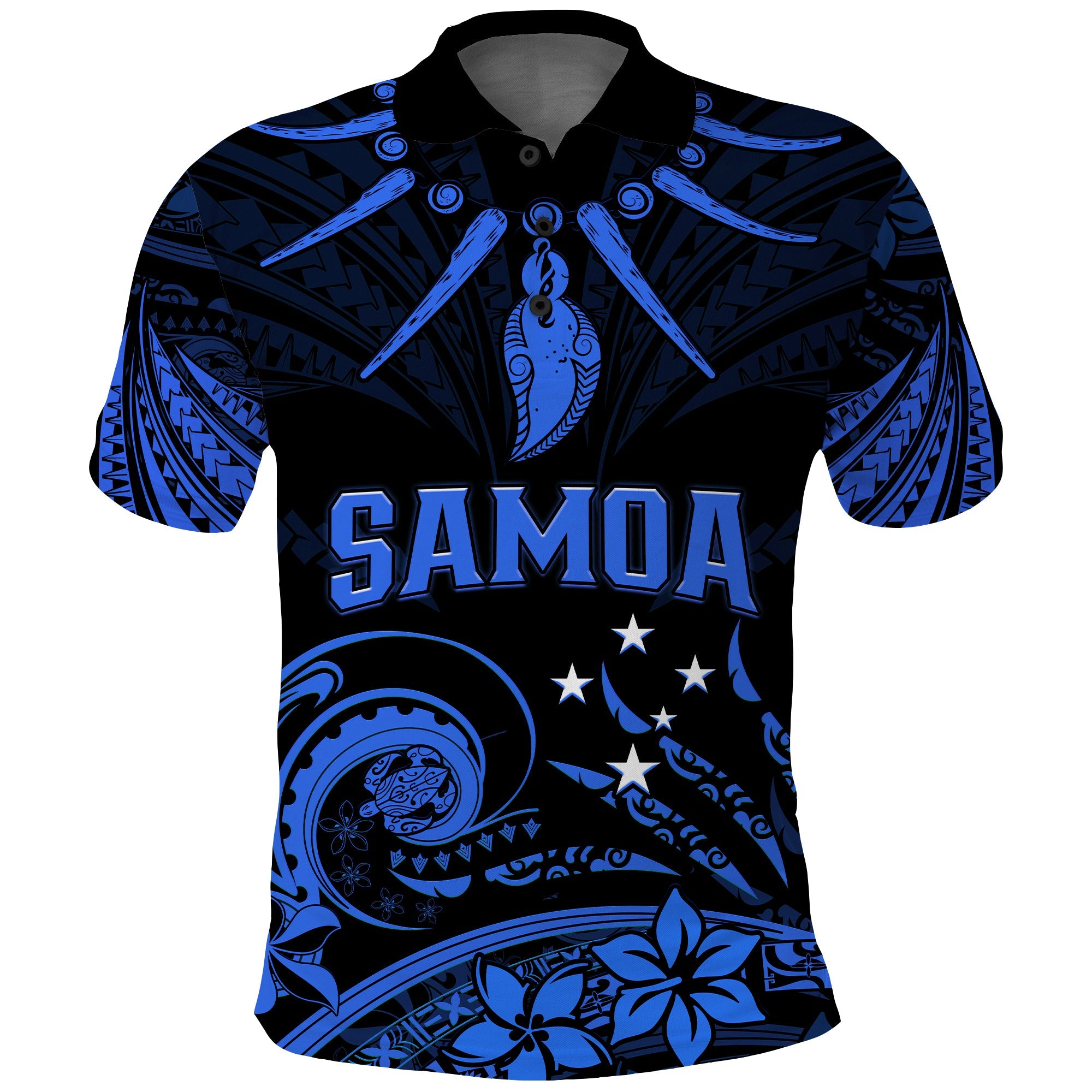 Custom Samoa Tatau Polo Shirt Blue Polynesian Ula Nifo LT13 Blue - Polynesian Pride