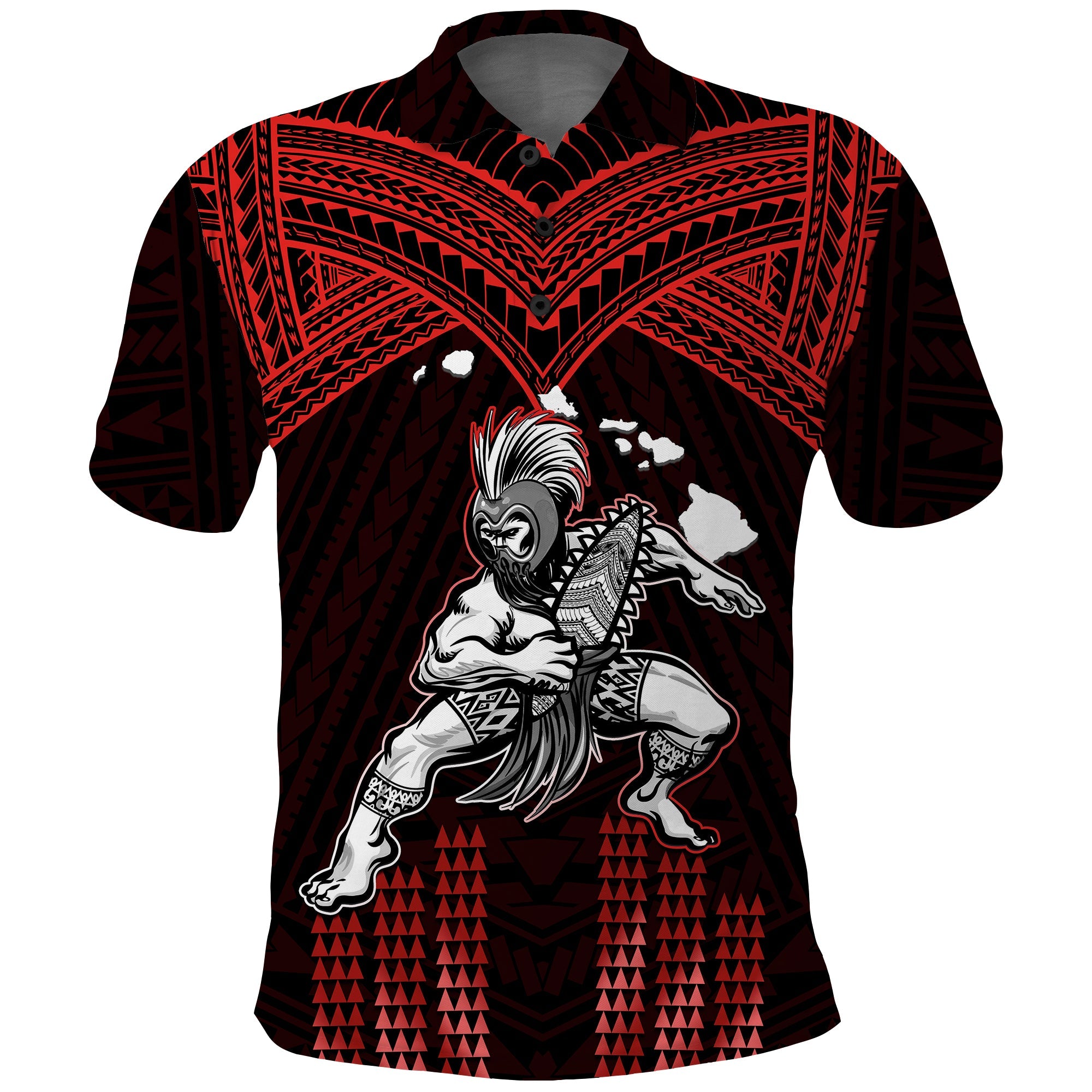 Custom Hawaii Polo Shirt Hawaiian Warrior With Weapon Polynesian Ver.05 LT14 Red - Polynesian Pride