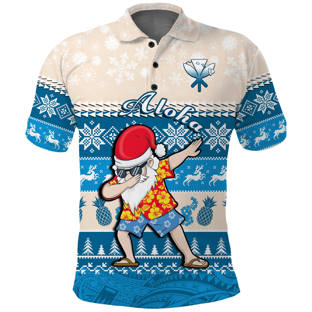 Hawaii Mele Kalikimaka Polo Shirt Dabbing Santa Blue Merry Christmas LT14 Blue - Polynesian Pride