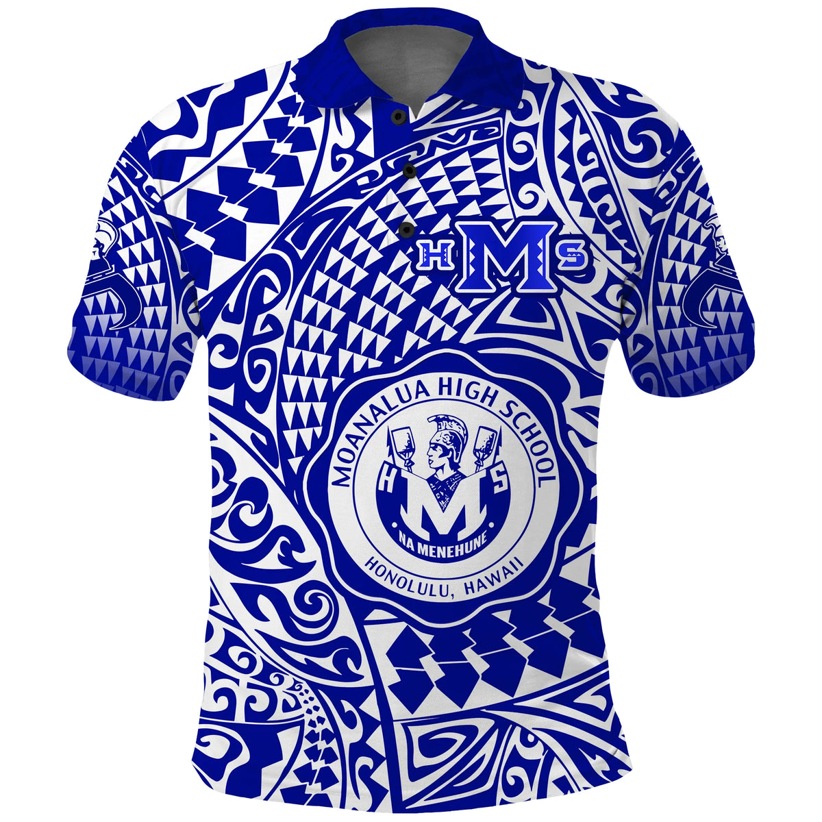 Hawaii Polo Shirt Moanalua High School Tribal Kakau LT14 Blue - Polynesian Pride