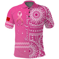 Custom Tonga Breast Cancer Polo Shirt Tongan Ngatu Pattern No One Fights Alone LT14 - Polynesian Pride