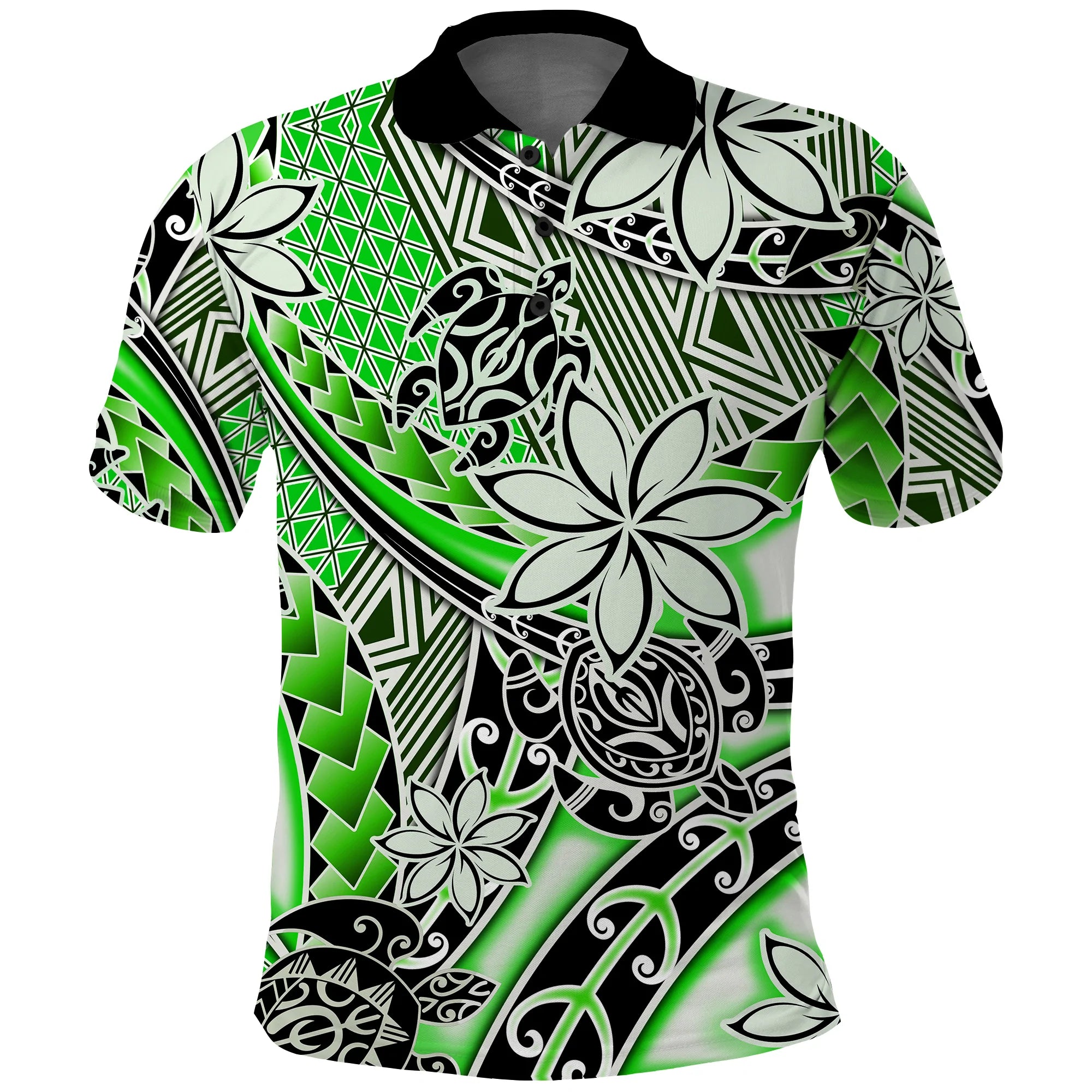 Custom Hawaii Polo Shirt Tribal Plumeria With Polynesian Turtle Ver.01 LT14 Green - Polynesian Pride