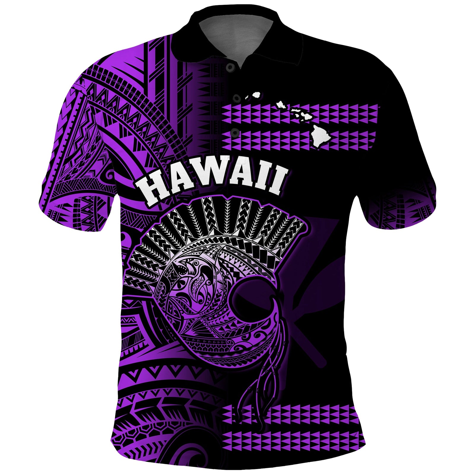 Hawaii Polo Shirt Kakau Warrior Helmet Gradient Purple Polynesian LT14 Purple - Polynesian Pride