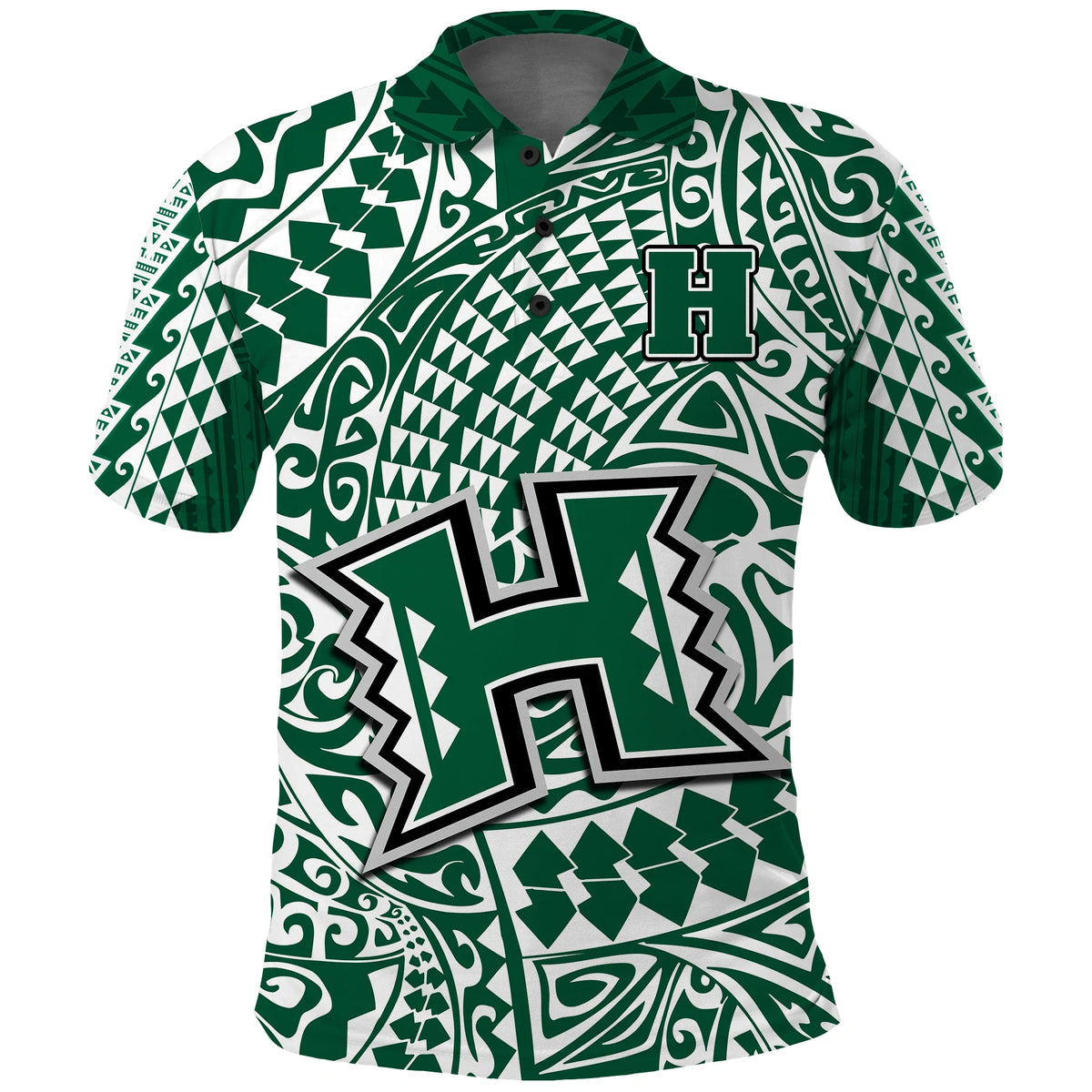 Hawaii Football Polo Shirt Rainbow Warriors Tribal Kakau LT14 Green - Polynesian Pride