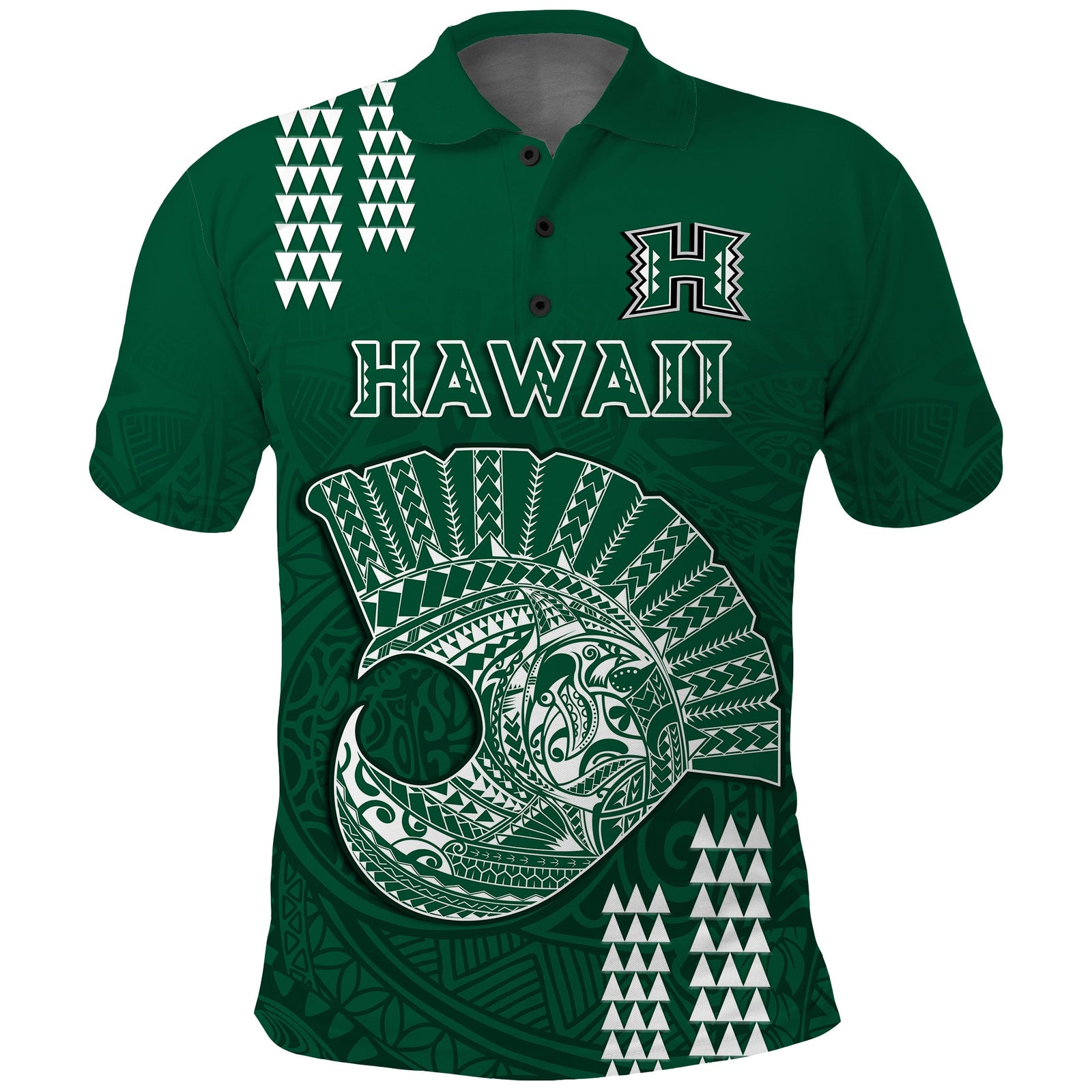 Hawaii Football Polo Shirt Kakau Rainbow Warriors Helmet LT14 Green - Polynesian Pride
