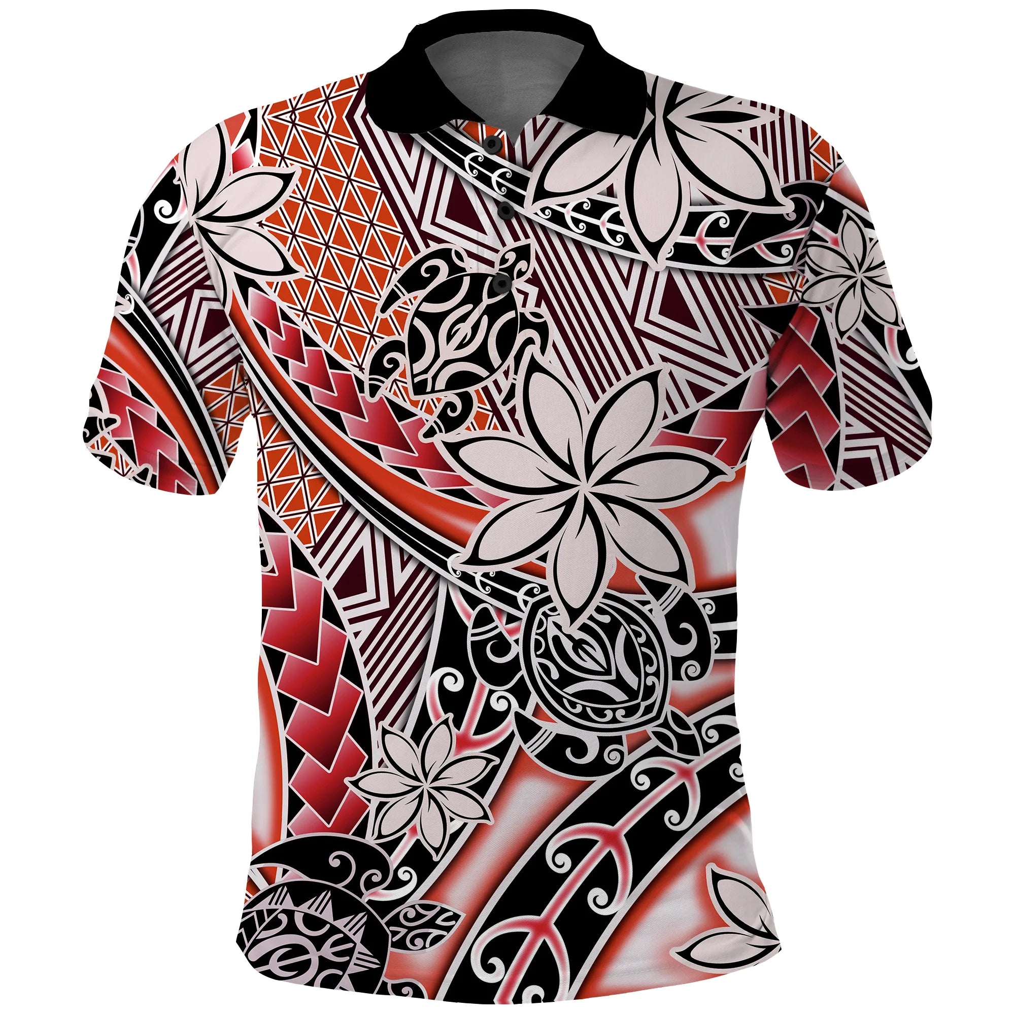 Custom Hawaii Polo Shirt Tribal Plumeria With Polynesian Turtle Ver.03 LT14 Red - Polynesian Pride