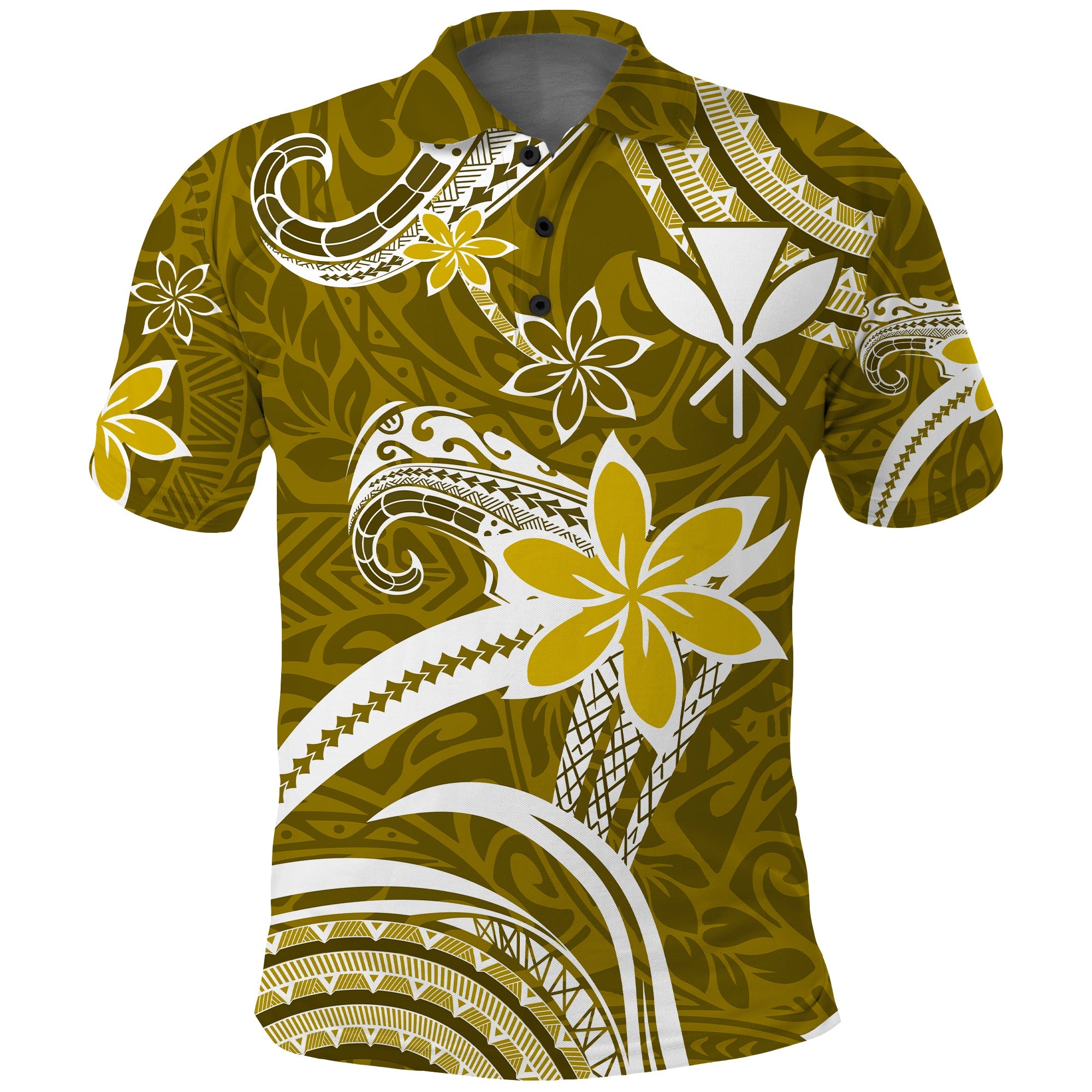 Custom Hawaii Flowers Wave Polo Shirt Kanaka Maoli Gold Polynesian LT13 Gold - Polynesian Pride