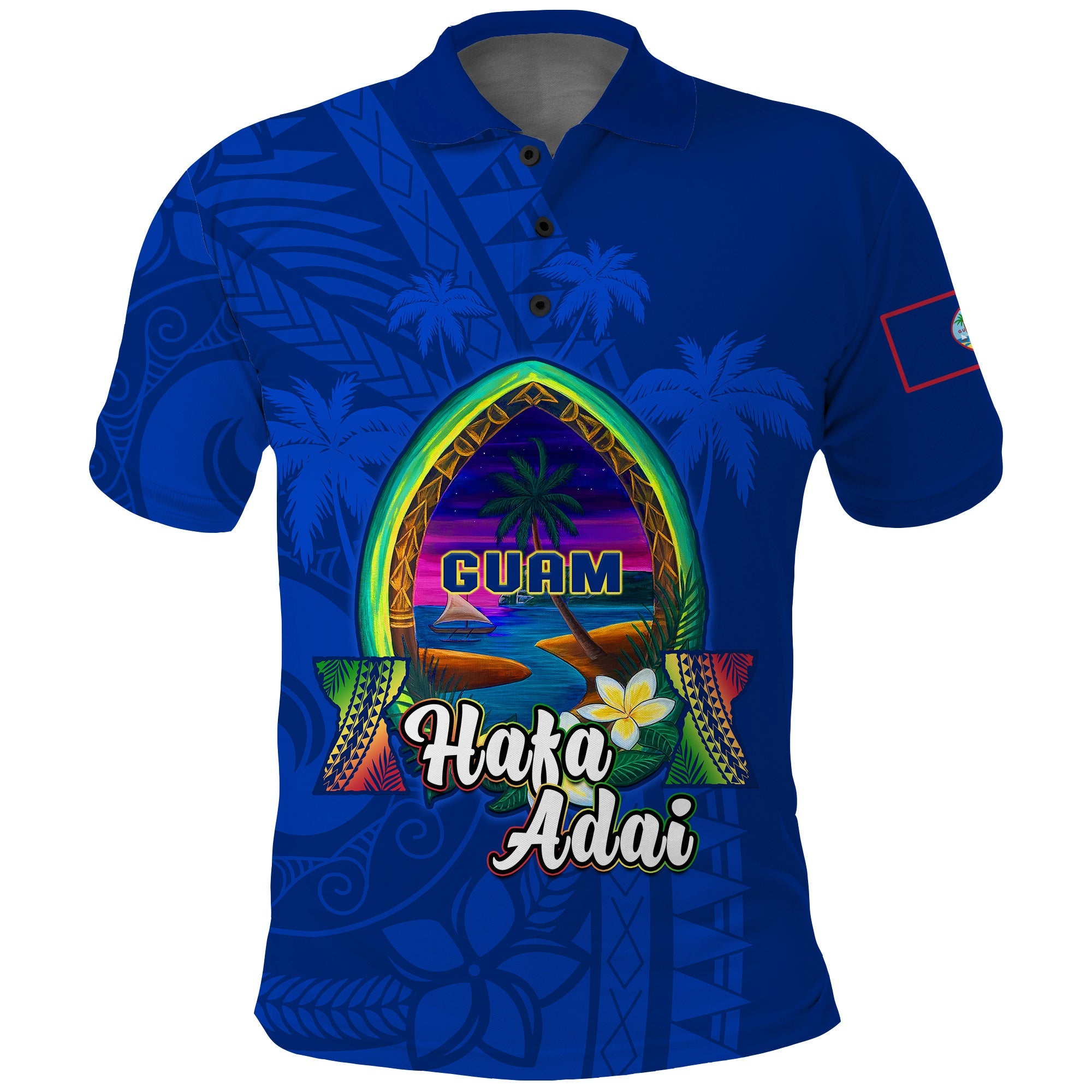 Custom Guam Polo Shirt Hafa Adai Latte Stone Proud Chamorro LT14 Adult Blue - Polynesian Pride