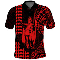 (Custom Text and Number) Hawaii Day Kakau Polo Shirt Proud To Be Hawaiian Red King Kamehameha and Kanaka Maoli LT13 - Polynesian Pride