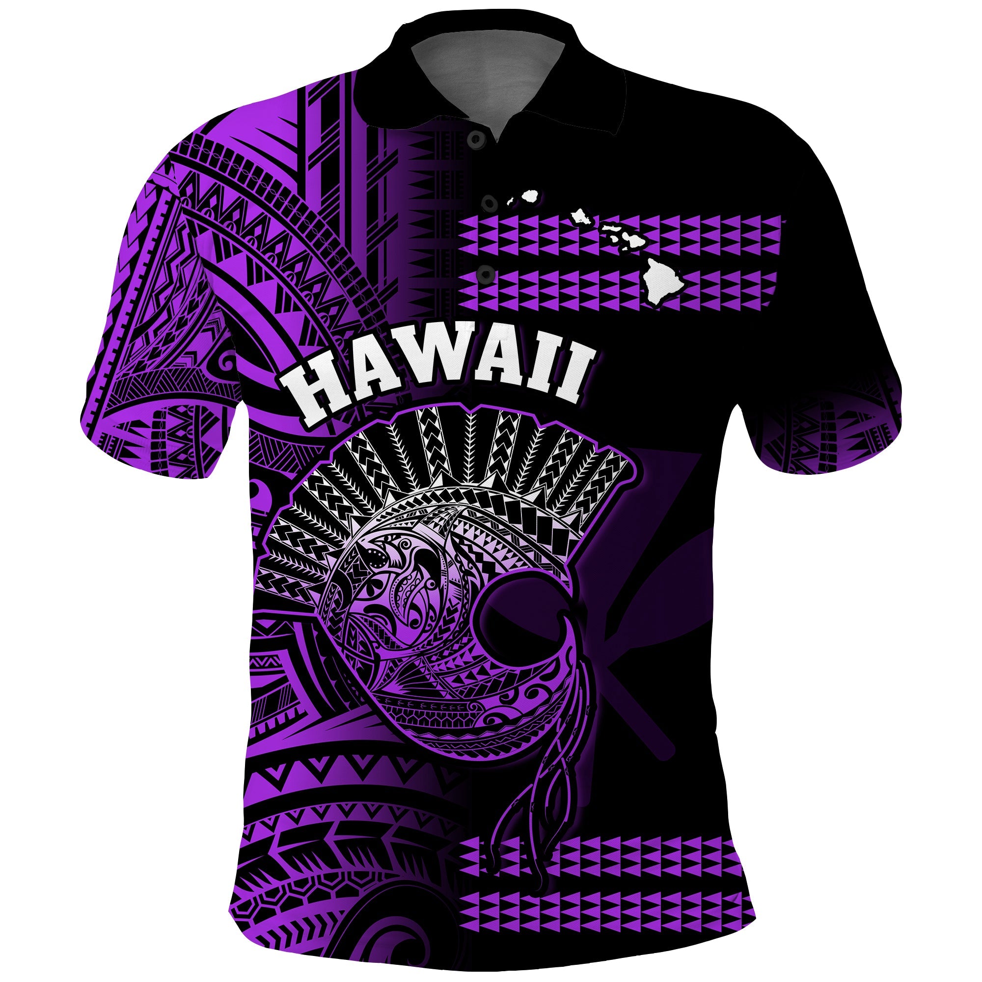 Custom Hawaii Polo Shirt Kakau Warrior Helmet Gradient Purple Polynesian LT14 Purple - Polynesian Pride