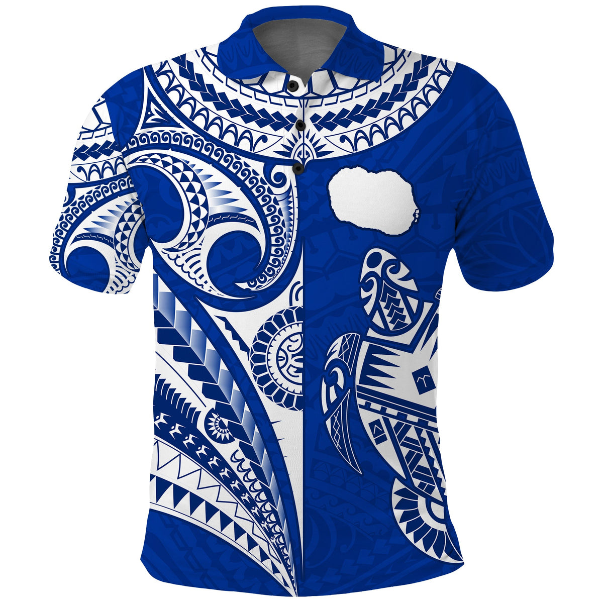 (Custom Text and Number) Rarotonga Cook Islands Polo Shirt Turtle and Map Style Blue LT13 - Polynesian Pride