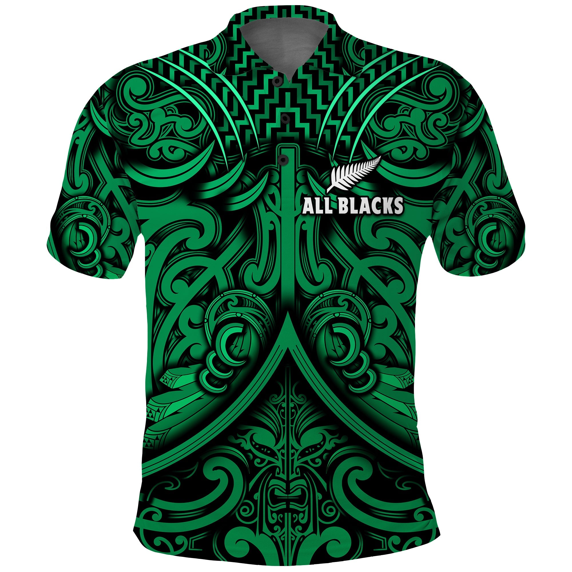 (Custom Text and Number) New Zealand Silver Fern Rugby Polo Shirt All Black Green NZ Maori Pattern LT13 Green - Polynesian Pride