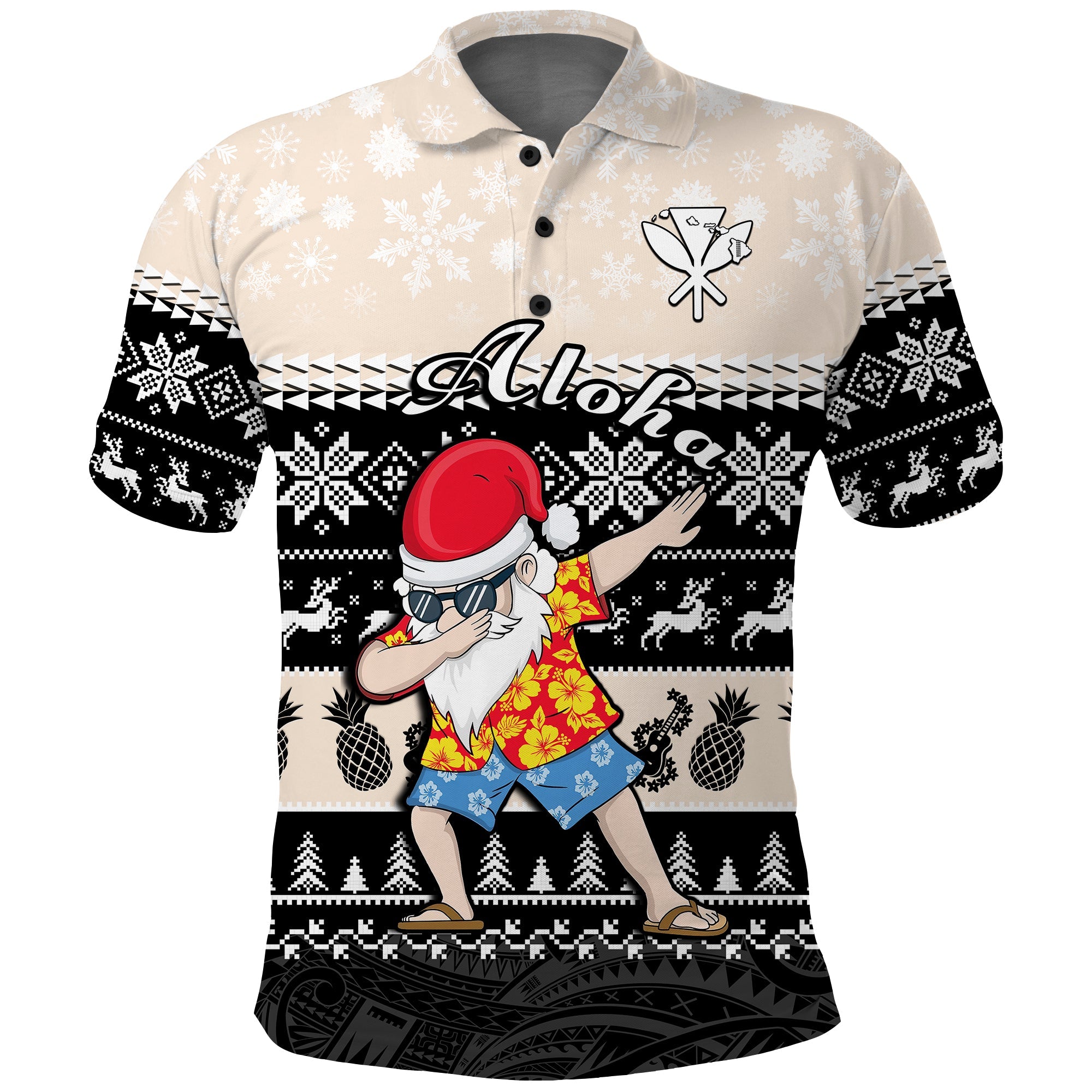 Hawaii Mele Kalikimaka Polo Shirt Dabbing Santa Black Merry Christmas LT14 Black - Polynesian Pride