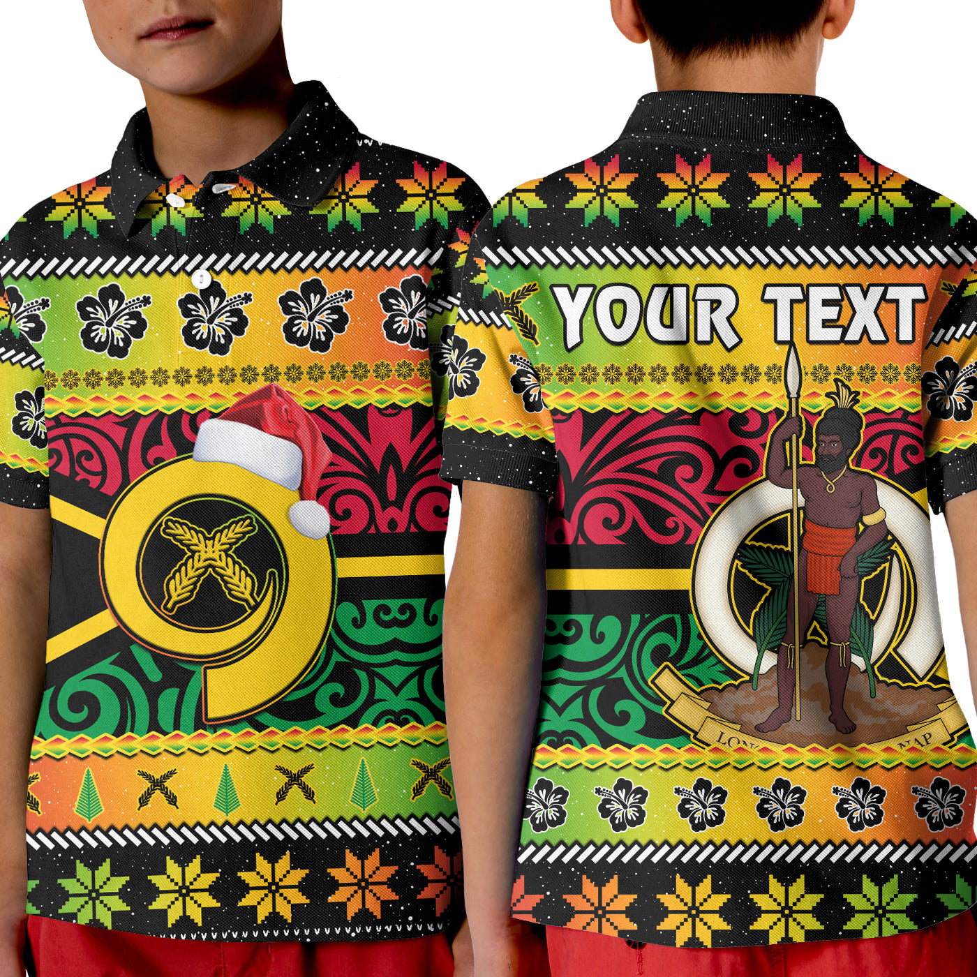 (Custom Personalised) Vanuatu Christmas Polo Shirt KID Pig Tusk Polynesian Joyeux Noel Flag Art LT14 Kid Reggae - Polynesian Pride