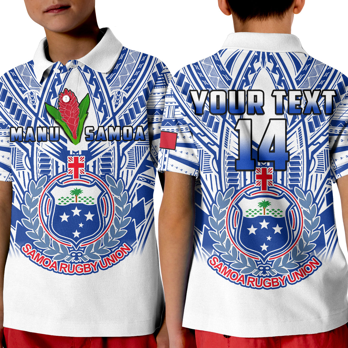 (Custom Text And Number) Samoa Rugby Polo Shirt KID Manu Samoa 7s Ginger White Polynesian LT14 Kid White - Polynesian Pride