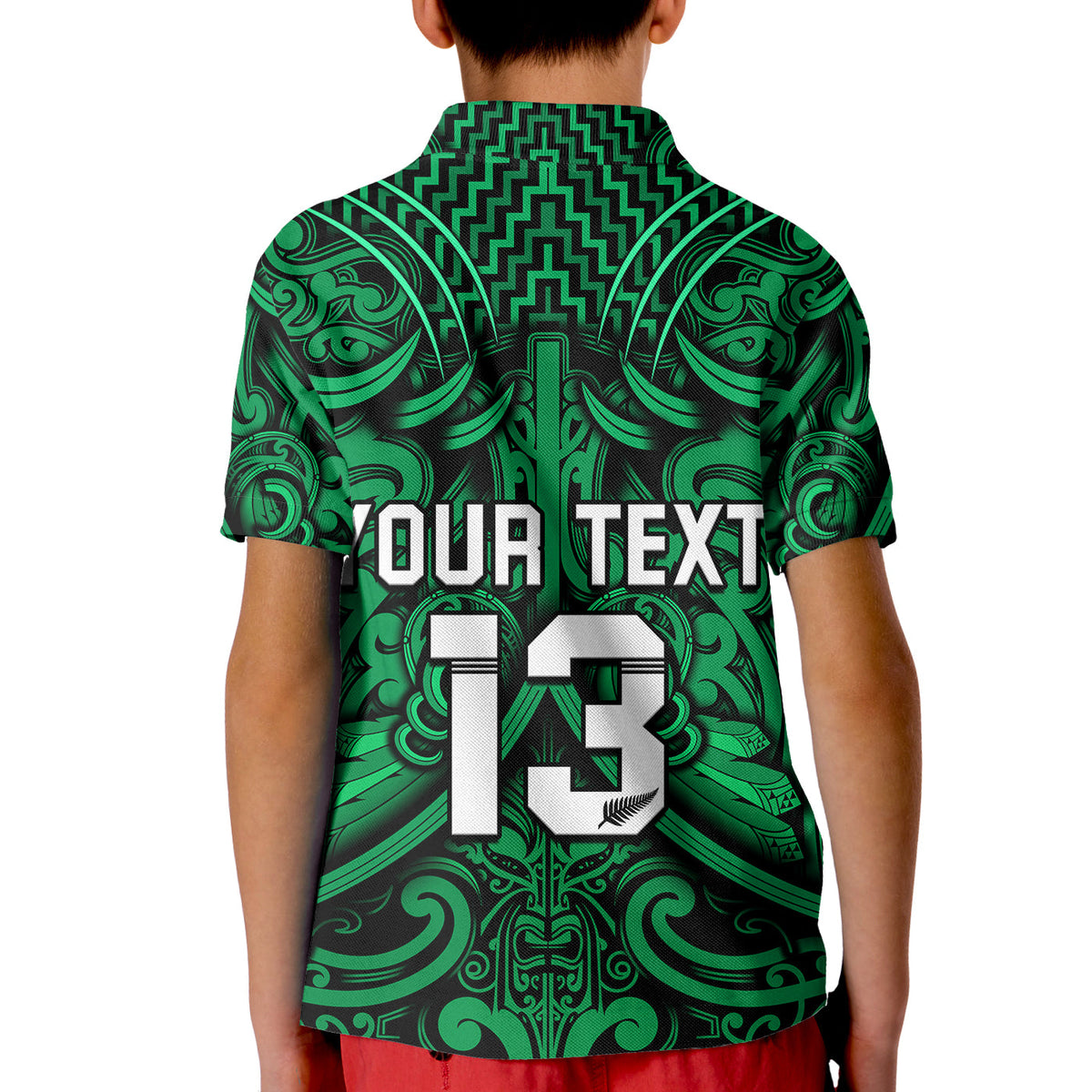 (Custom Text and Number) New Zealand Silver Fern Rugby Polo Shirt All Black Green NZ Maori Pattern LT13 - Polynesian Pride