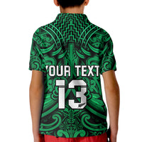 (Custom Text and Number) New Zealand Silver Fern Rugby Polo Shirt All Black Green NZ Maori Pattern LT13 - Polynesian Pride