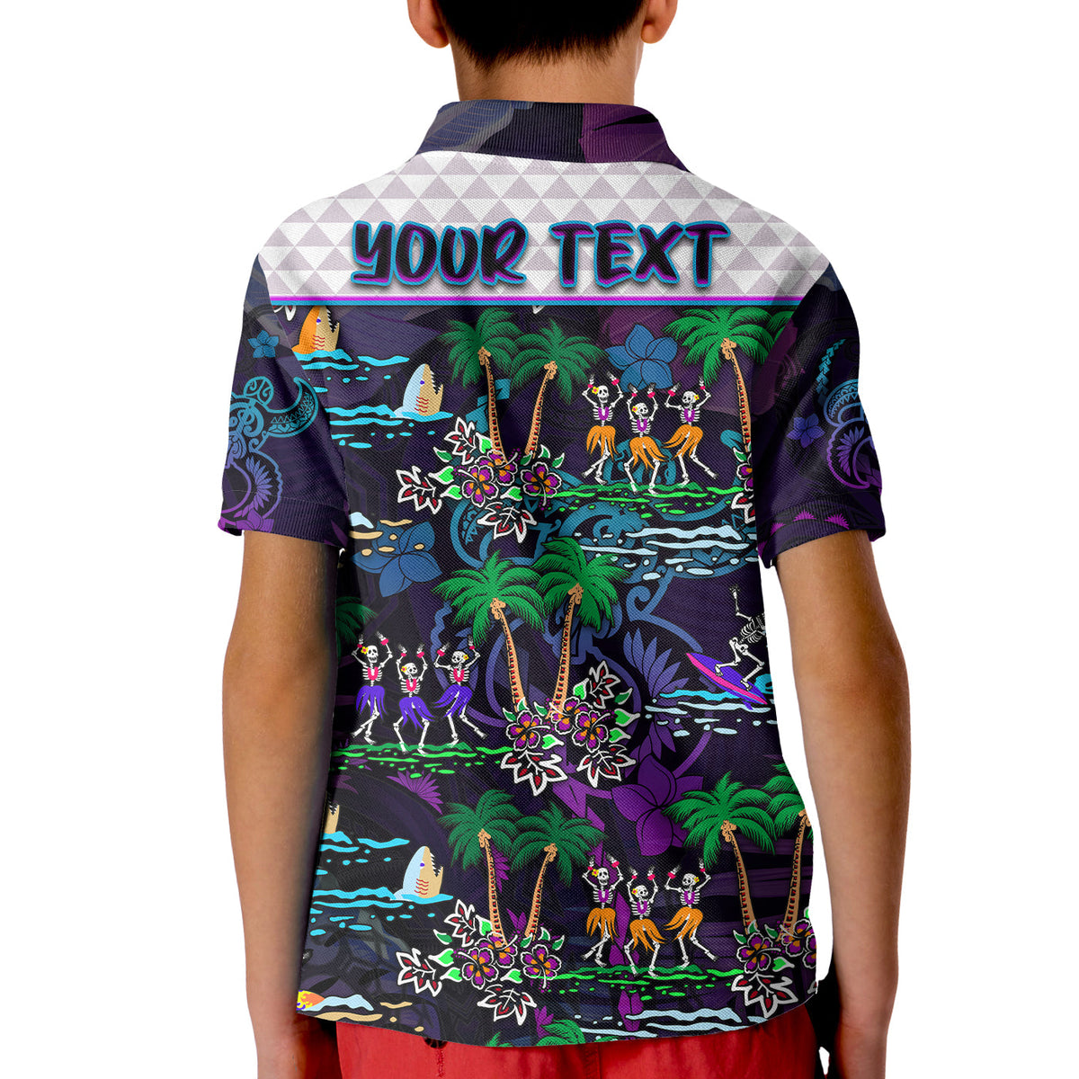 (Custom Personalised) Hawaii Skeleton Dancing Polo Shirt KID Halloween Hawaiian Turtle LT13 - Polynesian Pride