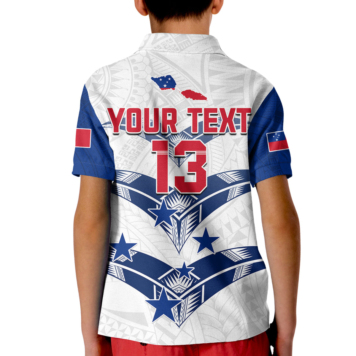 (Custom Personalise Text and Number) Toa Samoa Rugby Polo Shirt KID Siamupini Proud White LT13 - Polynesian Pride