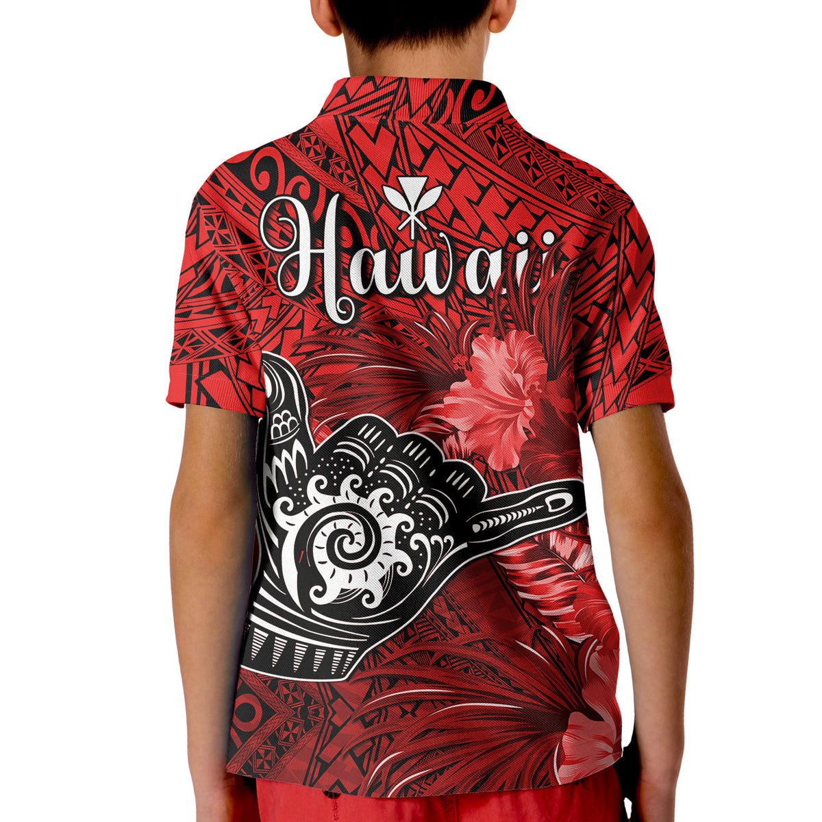 The Shaka Hawaii Polo Shirt Tropical Flowers Red Version LT13 - Polynesian Pride