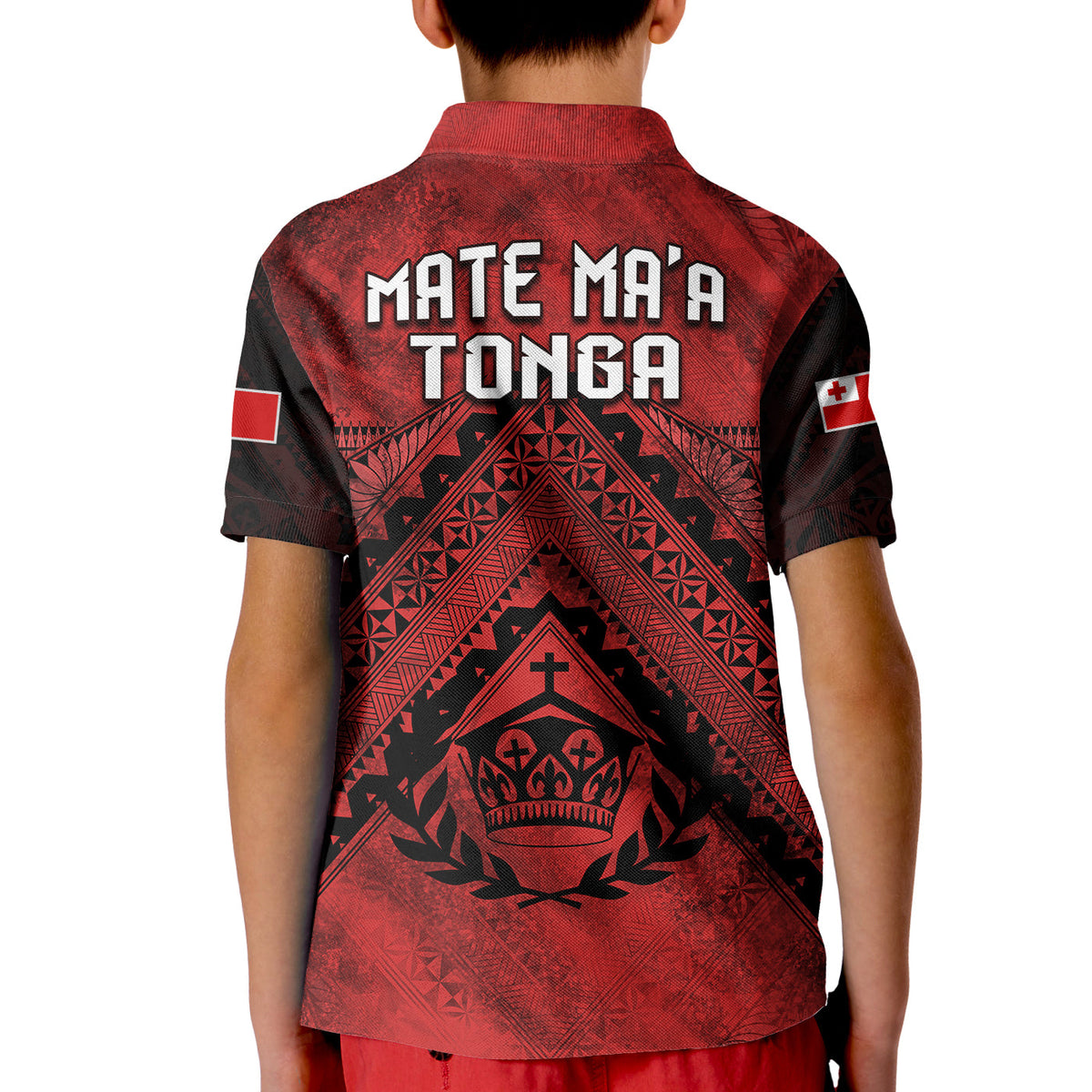 Tonga Rugby MMT Polo Shirt KID Ngatu Mate Maa Tonga Grunge LT13 - Polynesian Pride