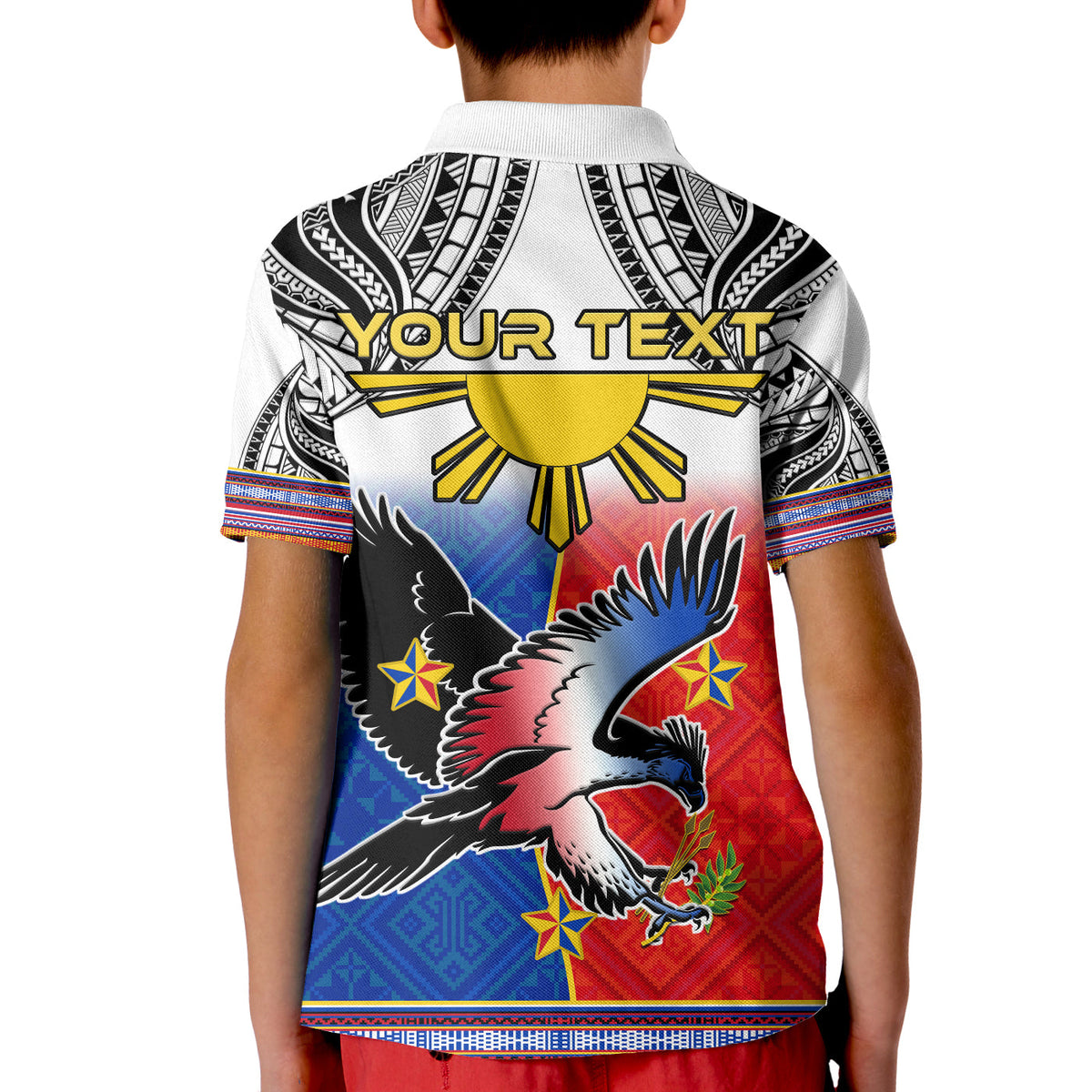 Custom Philippines Polo Shirt KID Polynesian Filipino Pattern With Eagle LT14 - Polynesian Pride