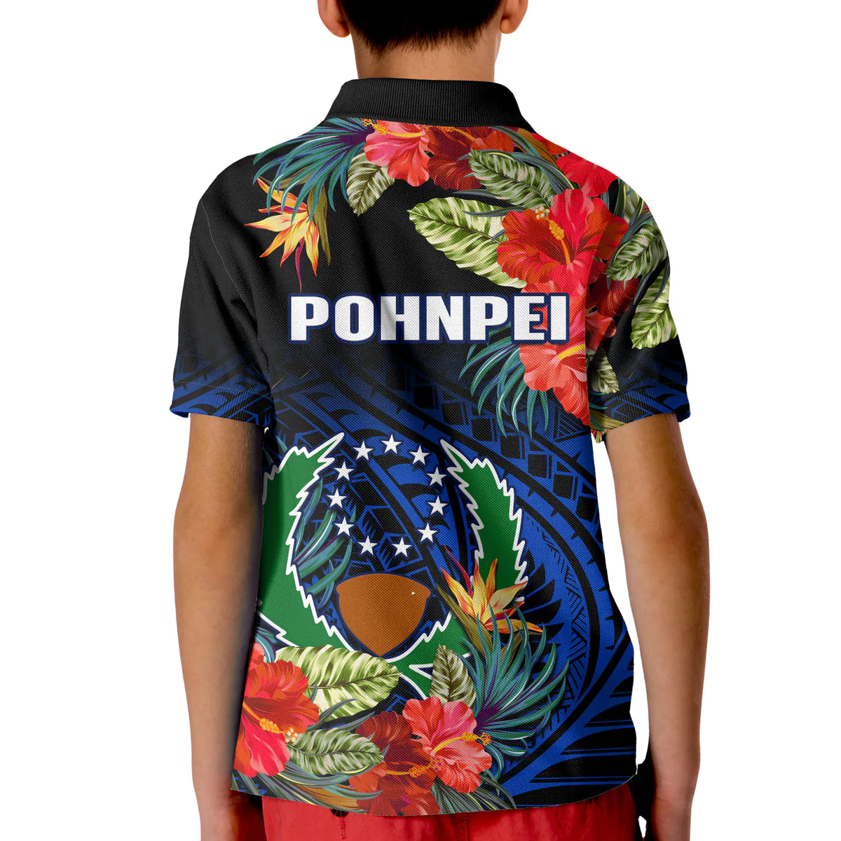 Pohnpei State Polo Shirt FSM Hibiscus Flowers Mix Polynesian LT14 - Polynesian Pride