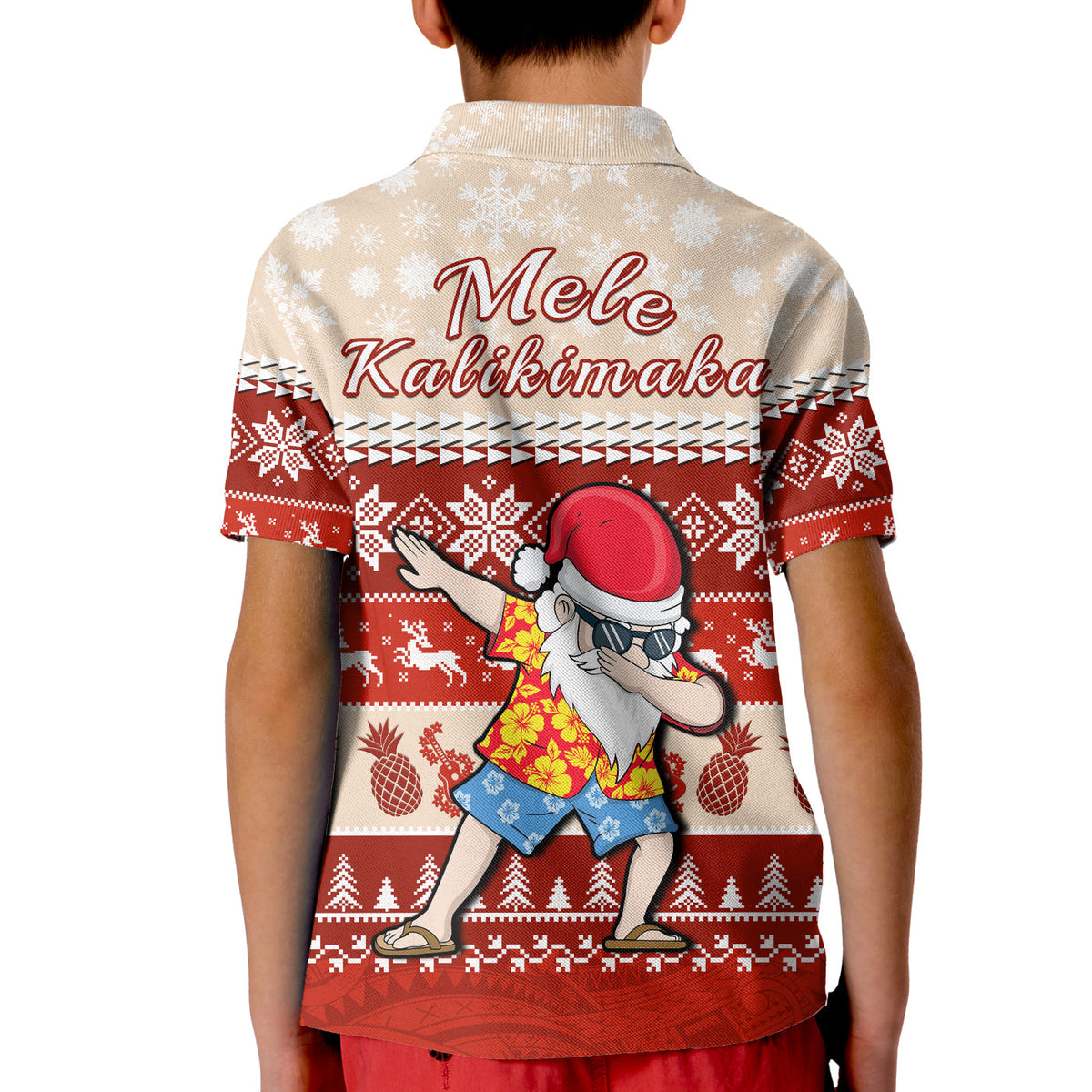 Hawaii Mele Kalikimaka Polo Shirt KID Dabbing Santa Red Merry Christmas LT14 - Polynesian Pride