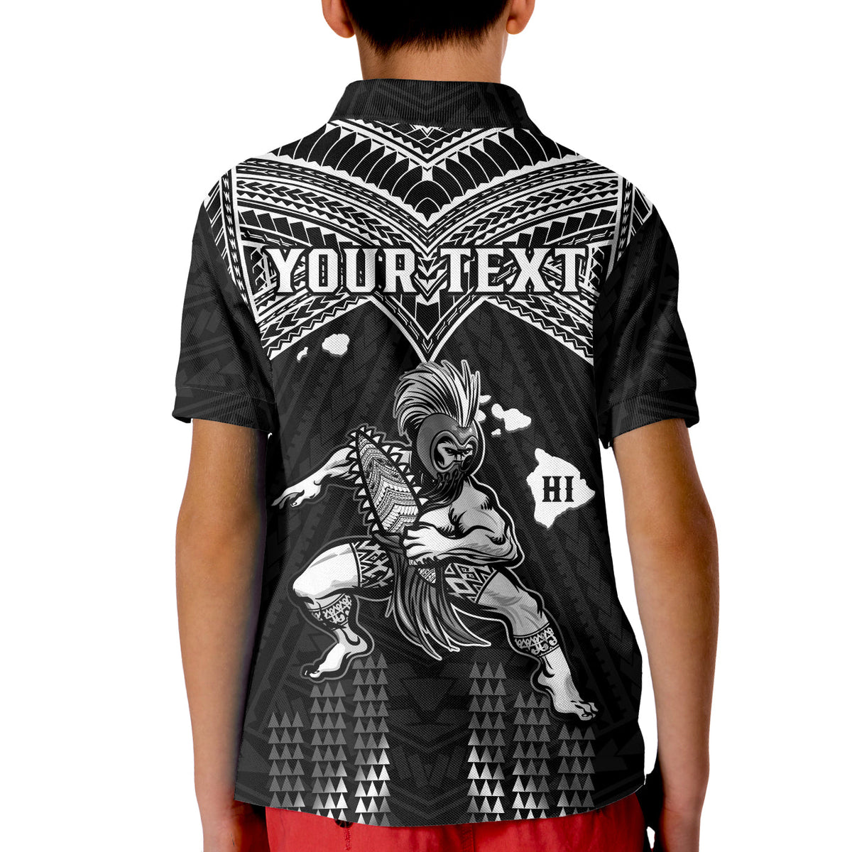 (Custom Personalised) Hawaii Polo Shirt KID Hawaiian Warrior With Weapon Polynesian Ver.01 LT14 - Polynesian Pride