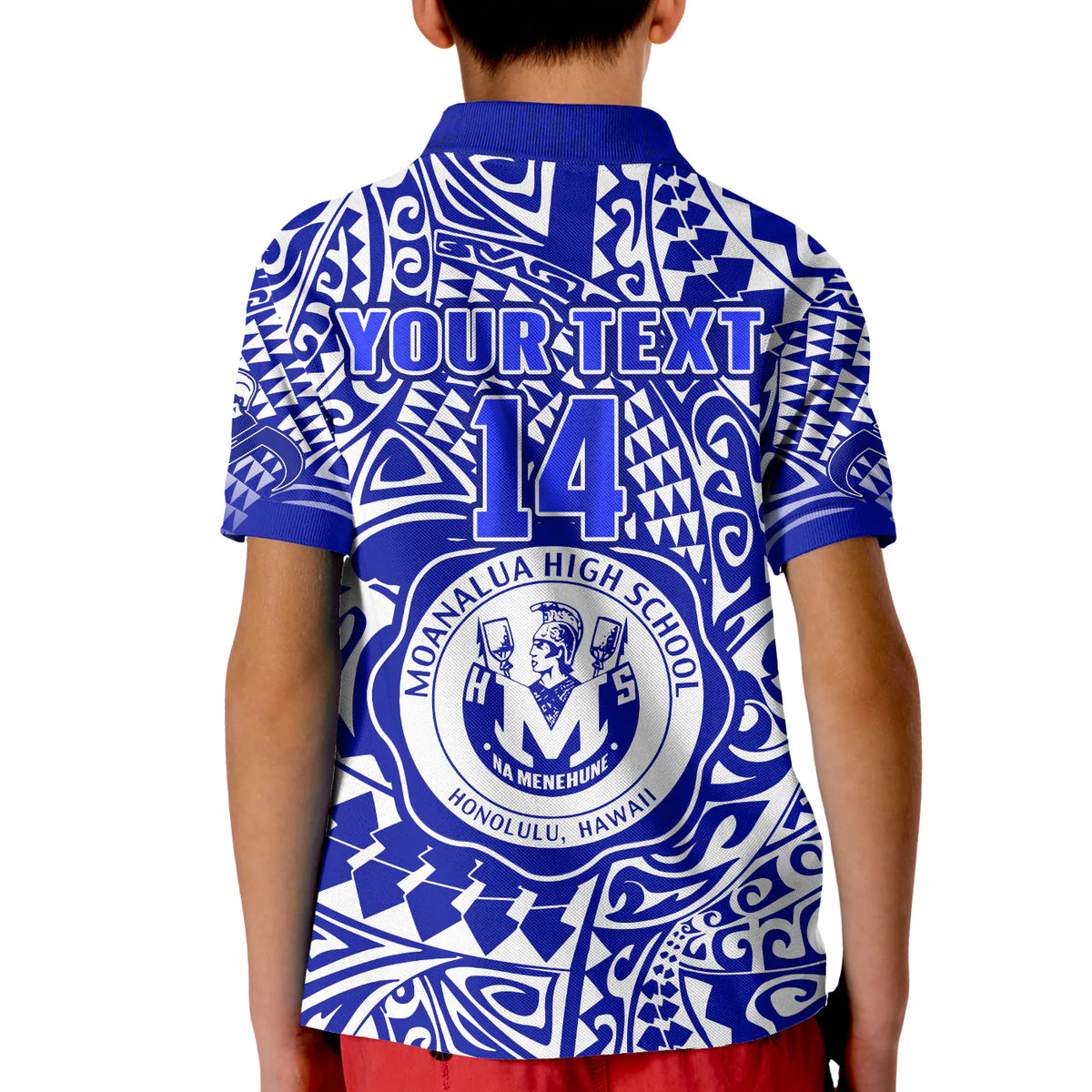 (Custom Text And Number) Hawaii Polo Shirt KID Moanalua High School Tribal Kakau LT14 - Polynesian Pride