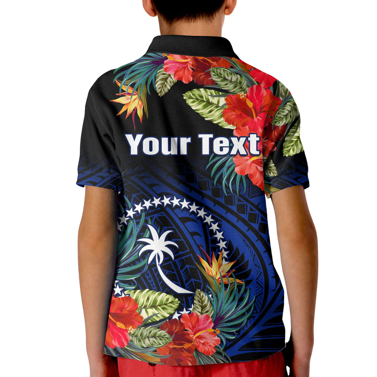 (Custom Personalised) Chuuk State Polo Shirt KID FSM Hibiscus Flowers Mix Polynesian LT14 - Polynesian Pride